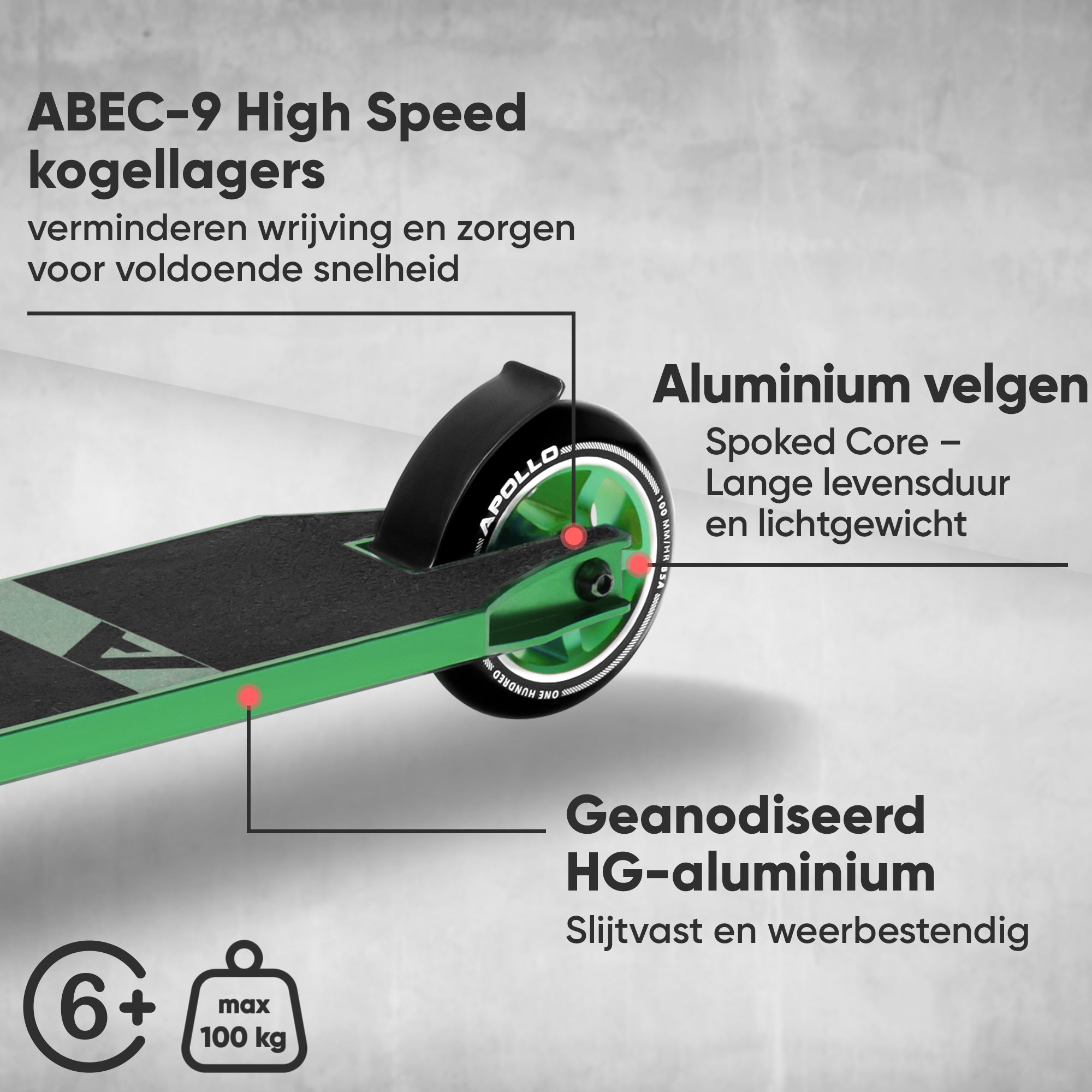 Apollo Stuntstep - Star Pro - Hoogwaardige geanodiseerde professionele stuntstep Grün