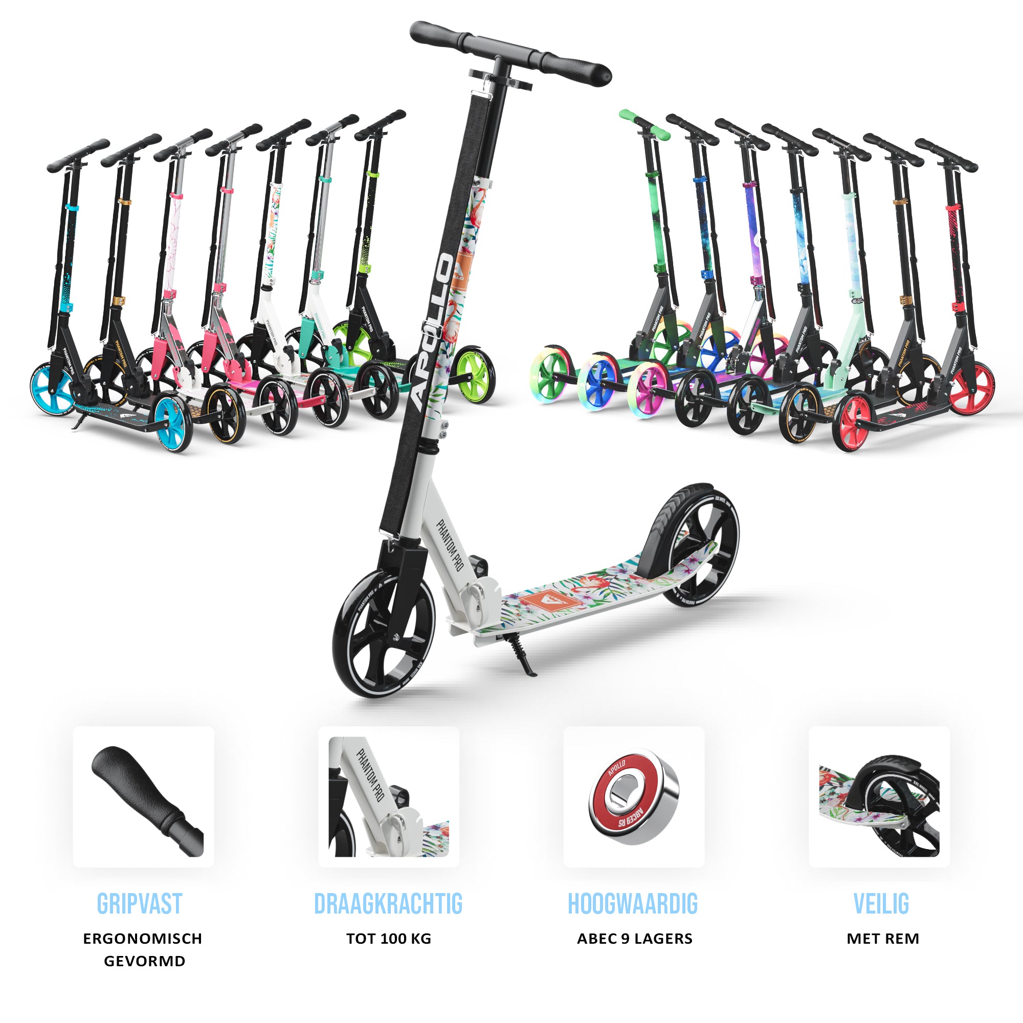 Apollo Klappbarer City Roller für Kinder "Phantom" höhenverstellbarer Tretroller Flamingo