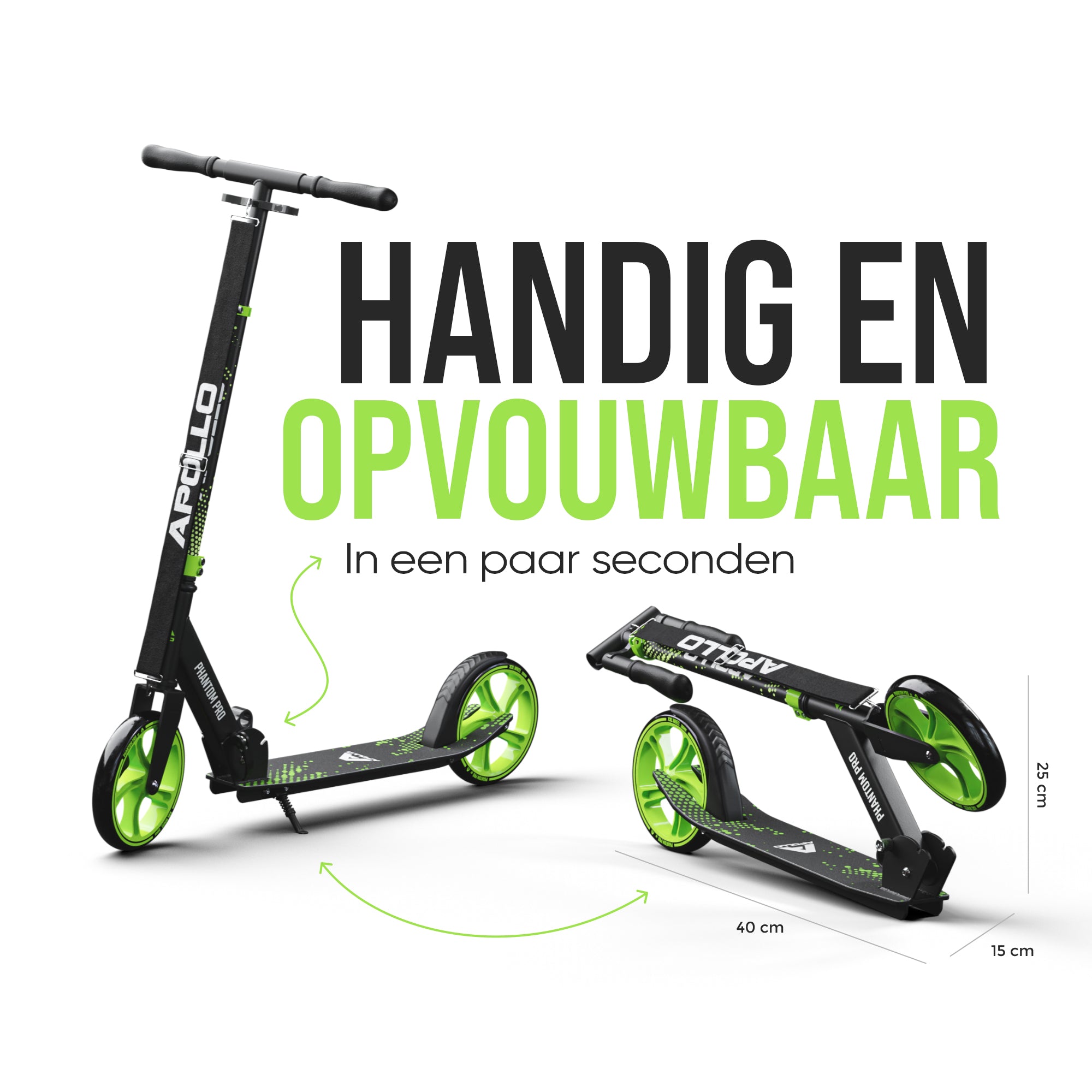 Apollo Klappbarer City Roller für Kinder "Phantom" höhenverstellbarer Tretroller Grün