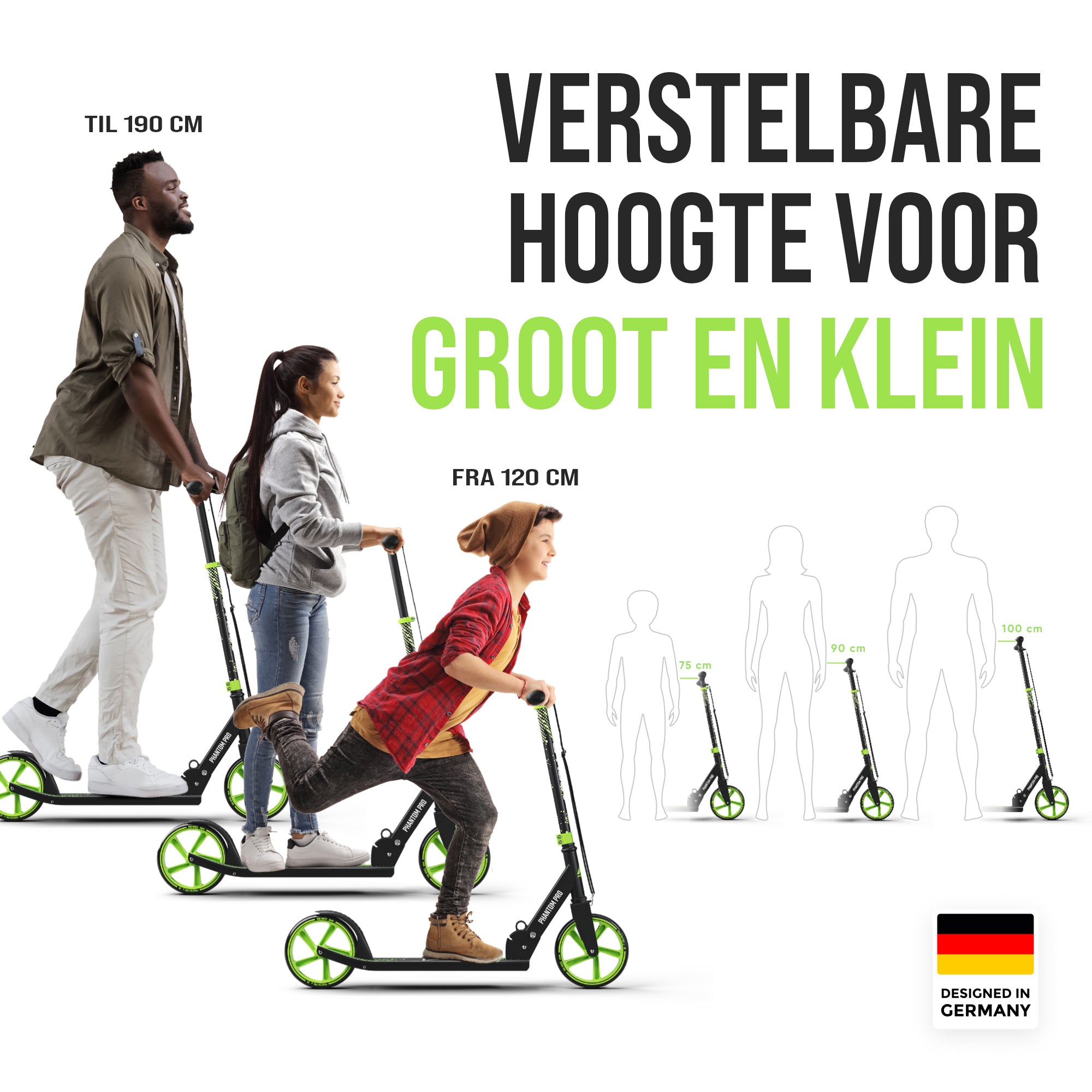 Apollo Klappbarer City Roller für Kinder "Phantom" höhenverstellbarer Tretroller Grün