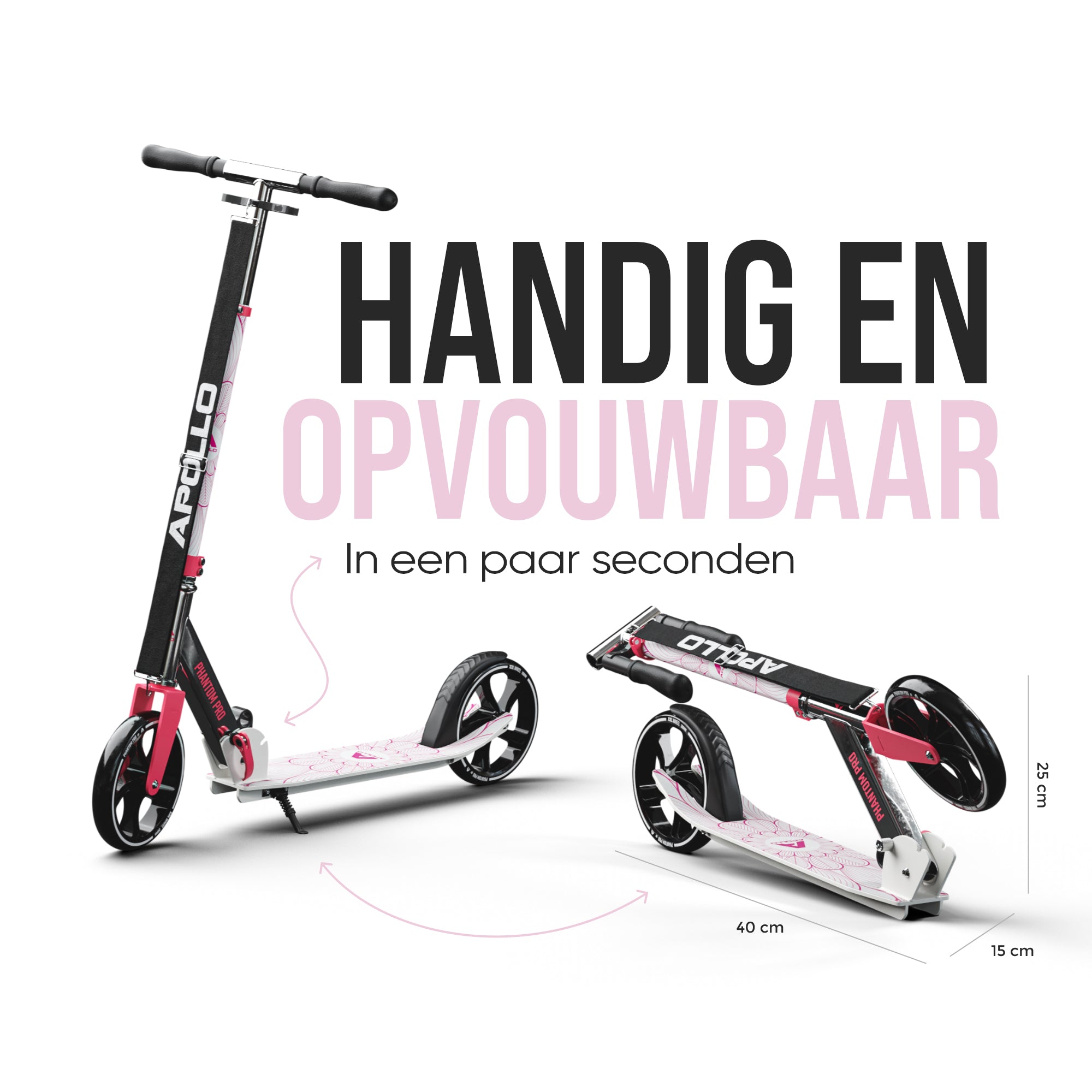 Apollo Klappbarer City Roller für Kinder "Phantom" höhenverstellbarer Tretroller Pink