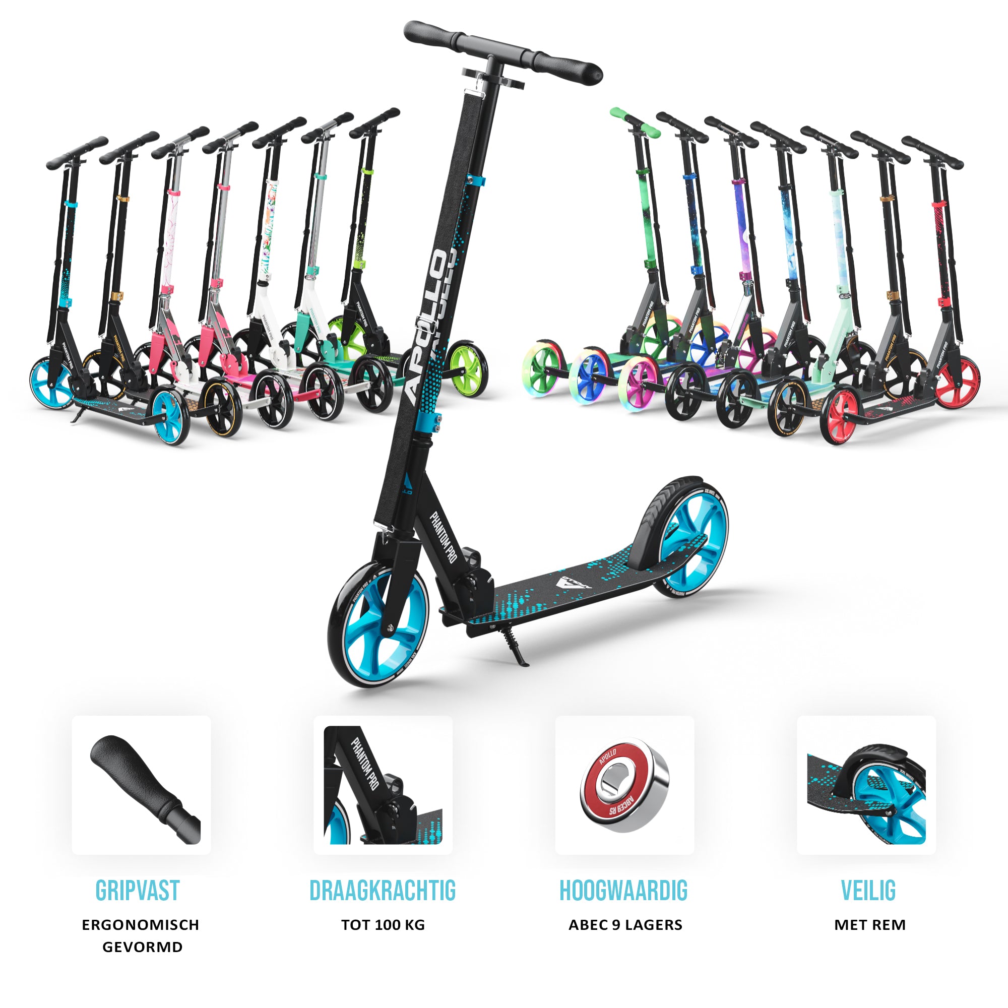Apollo Klappbarer City Roller für Kinder "Phantom" höhenverstellbarer Tretroller Blau