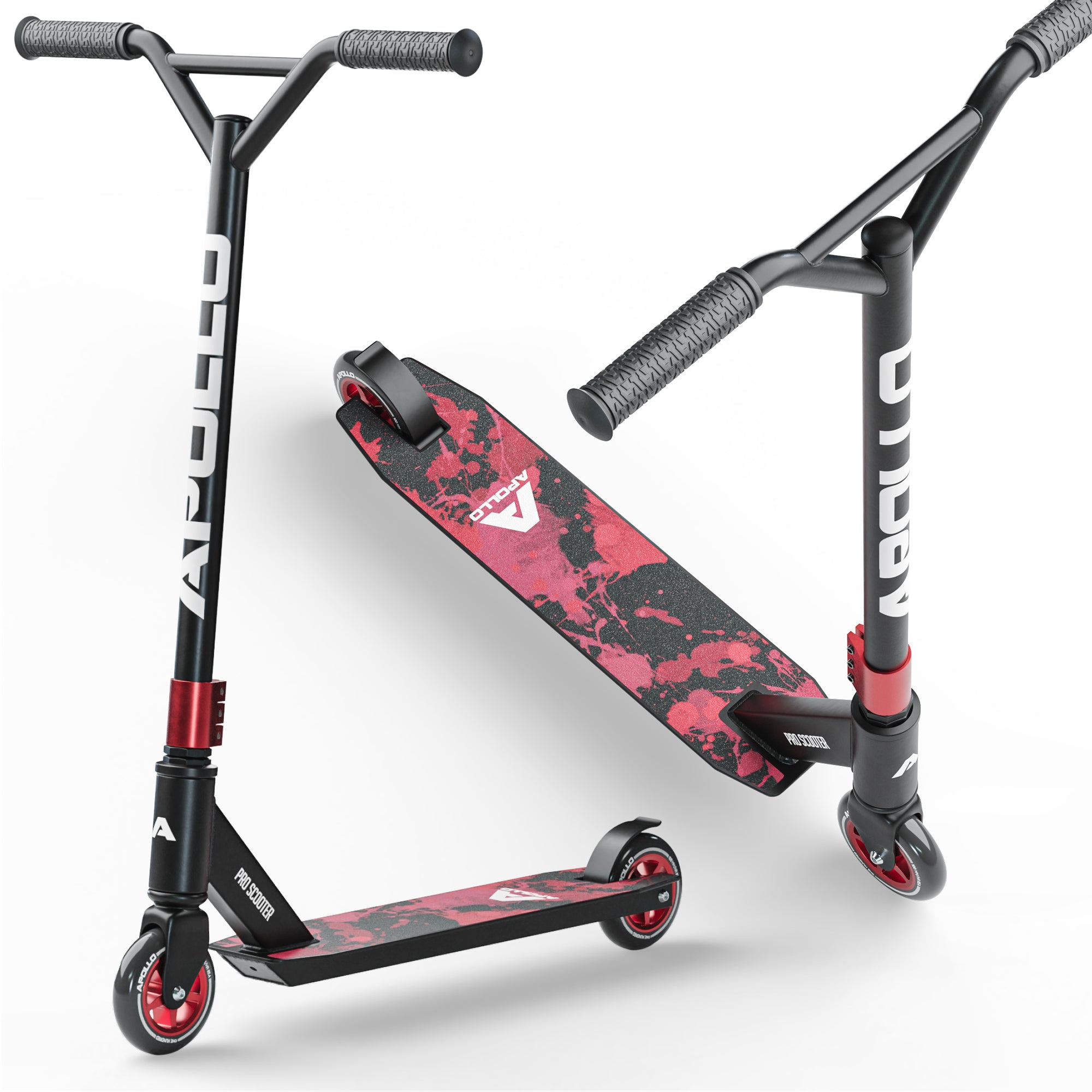 Apollo Stunt Scooter 'Genius Pro' hoogwaardige stuntstep met ABEC 9 kogellagers Red Ink