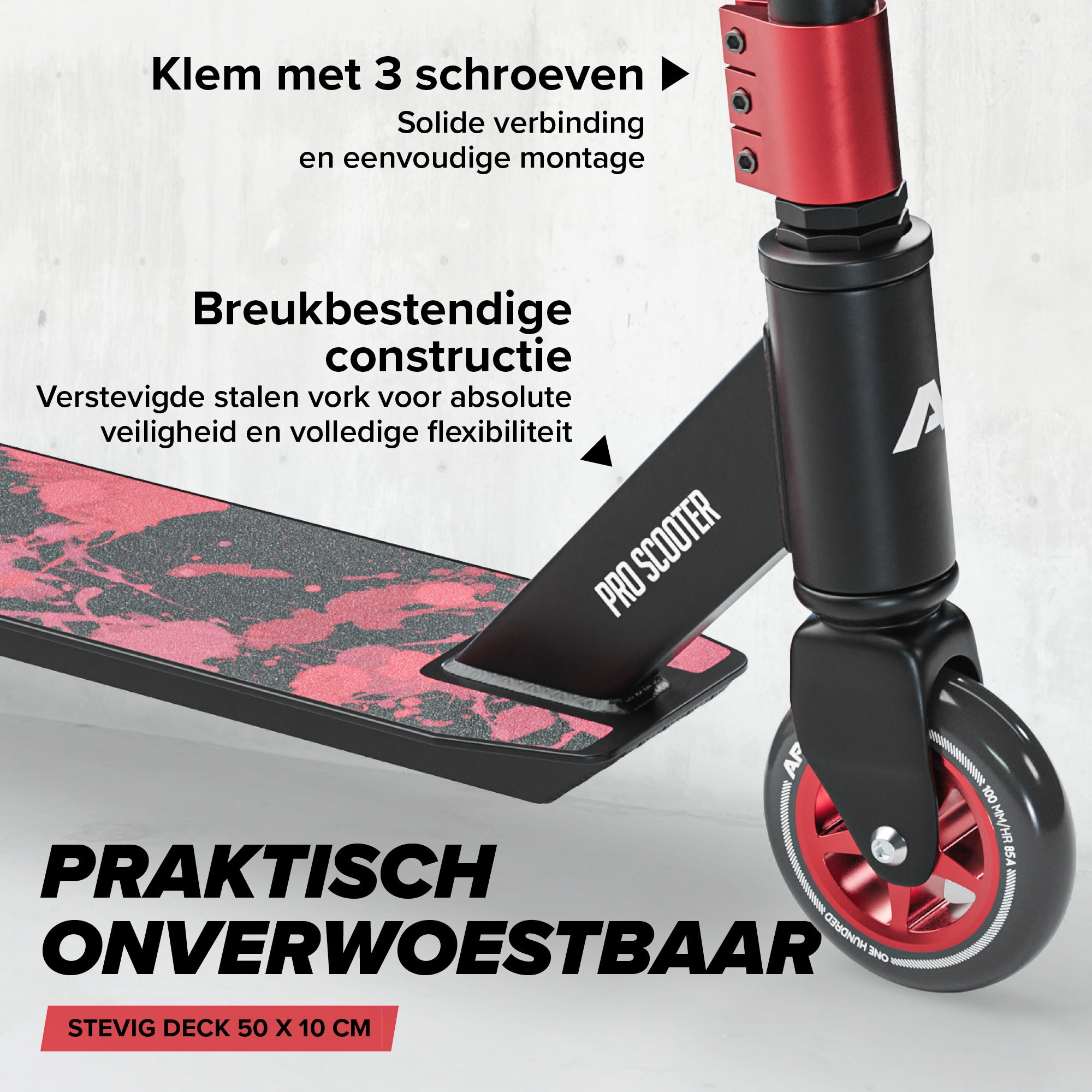 Apollo Stunt Scooter 'Genius Pro' hoogwaardige stuntstep met ABEC 9 kogellagers Red Ink