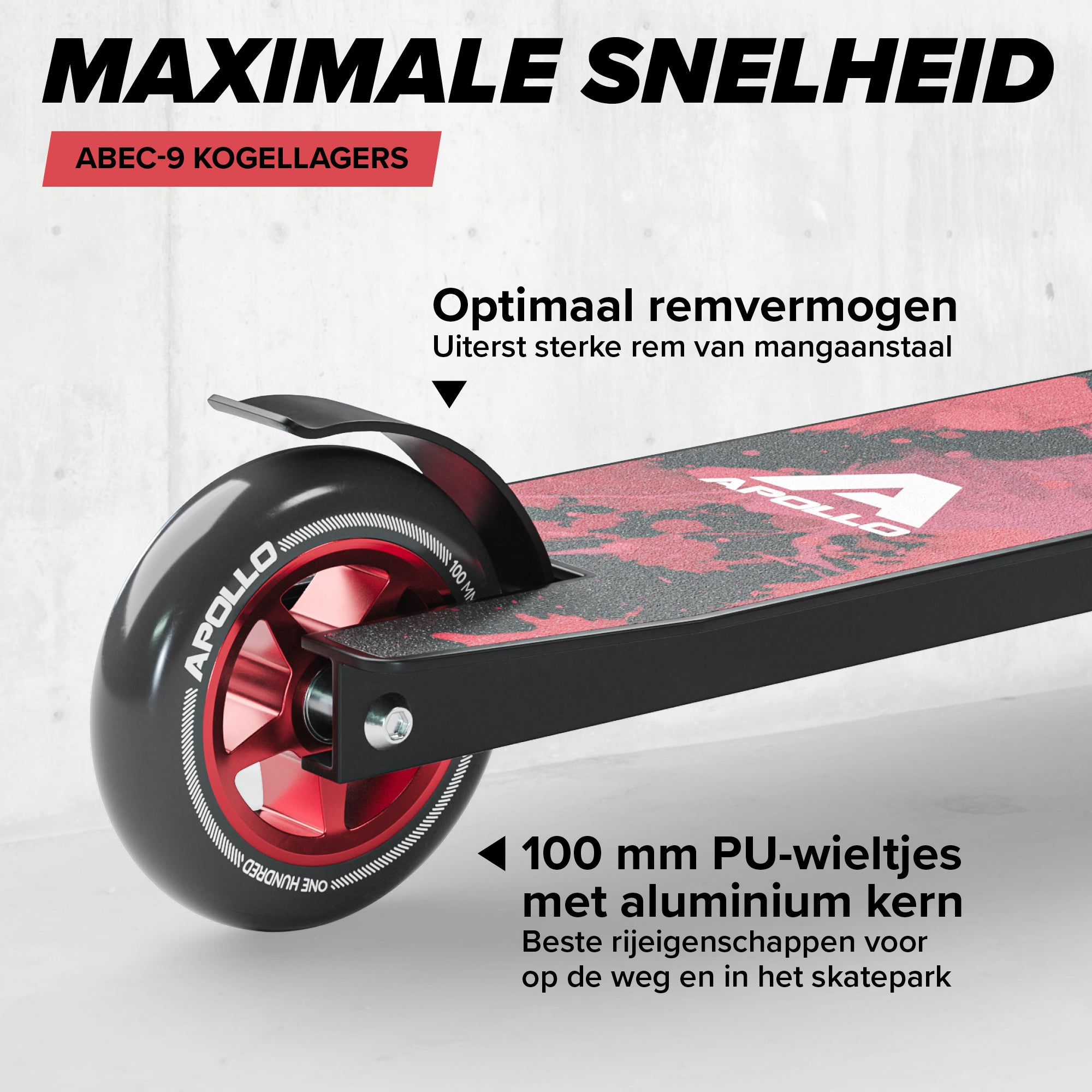 Apollo Stunt Scooter 'Genius Pro' hoogwaardige stuntstep met ABEC 9 kogellagers Red Ink