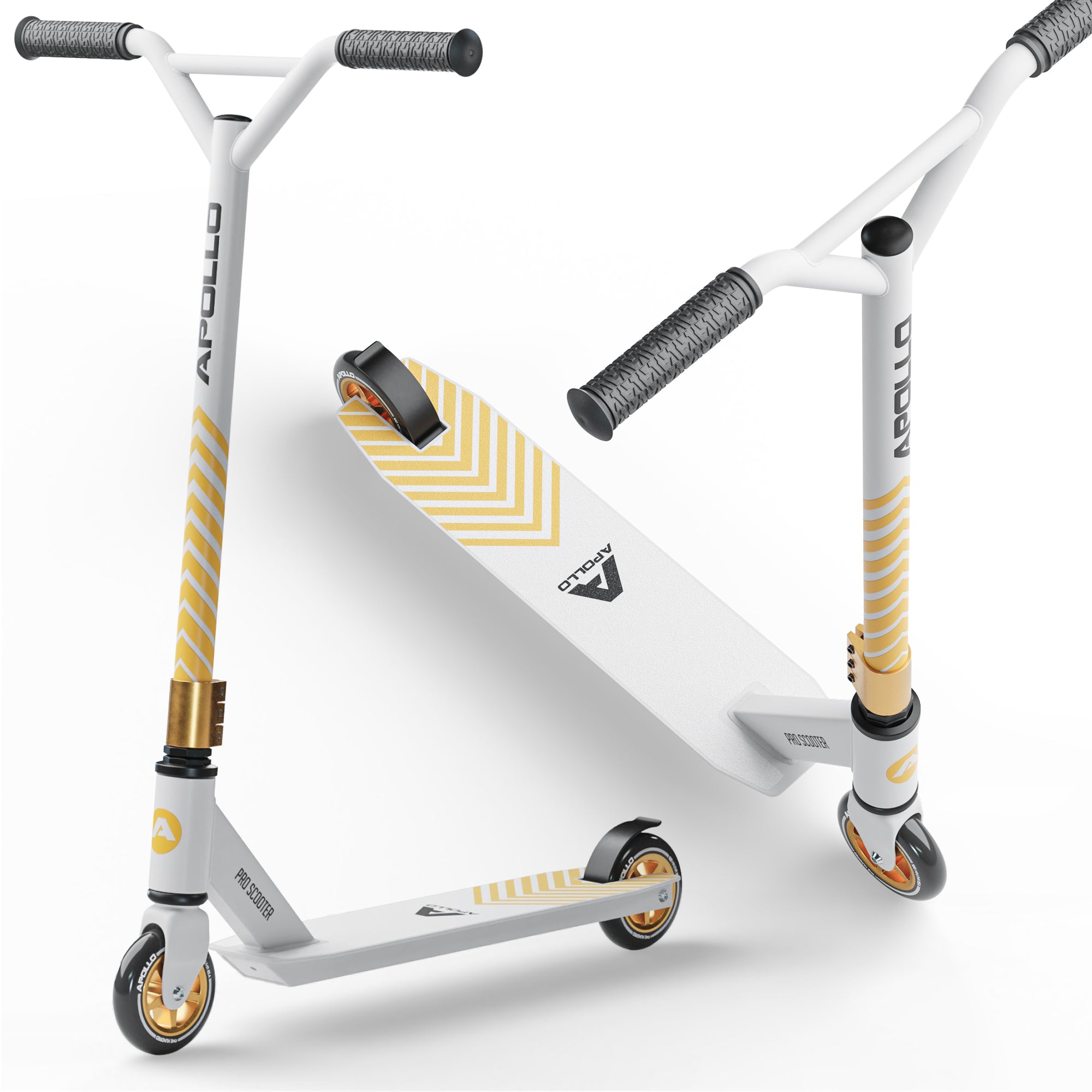 Apollo Stunt Scooter 'Genius Pro' hoogwaardige stuntstep met ABEC 9 kogellagers Wit Goud
