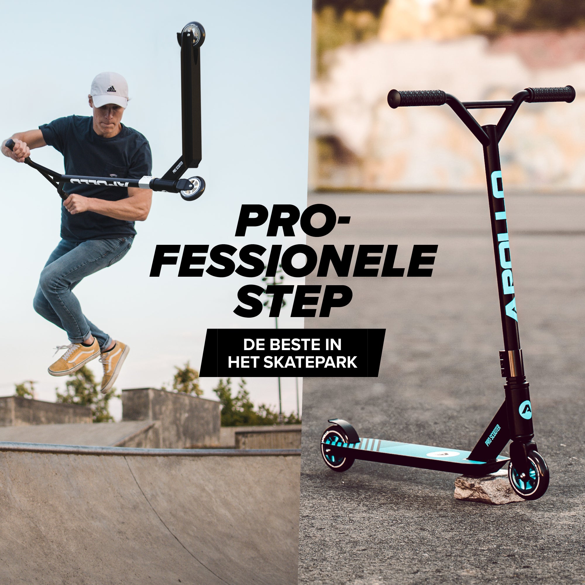 Apollo Stunt Scooter 'Genius Pro' hoogwaardige stuntstep met ABEC 9 kogellagers Zwart Blauw