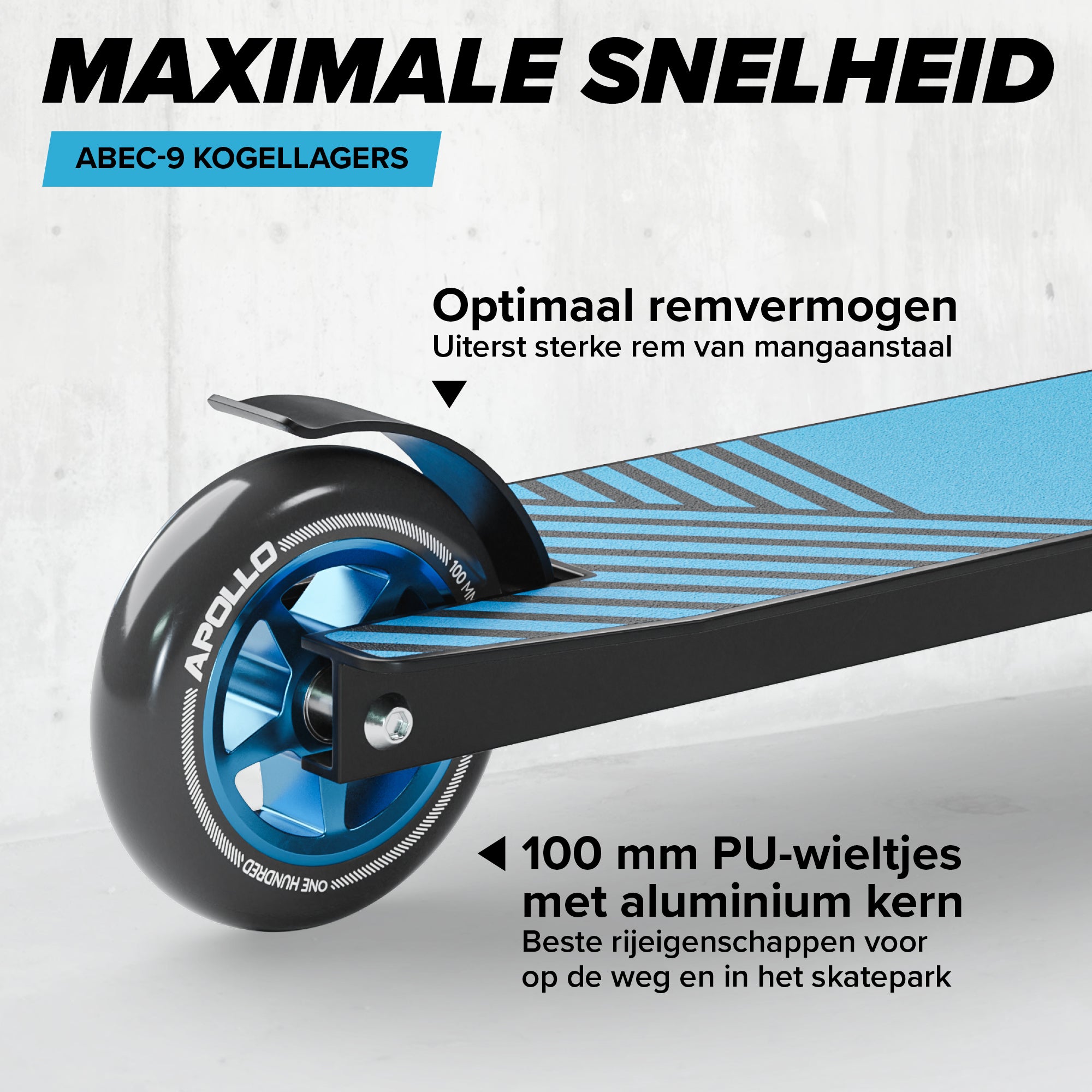 Apollo Stunt Scooter 'Genius Pro' hoogwaardige stuntstep met ABEC 9 kogellagers Zwart Blauw