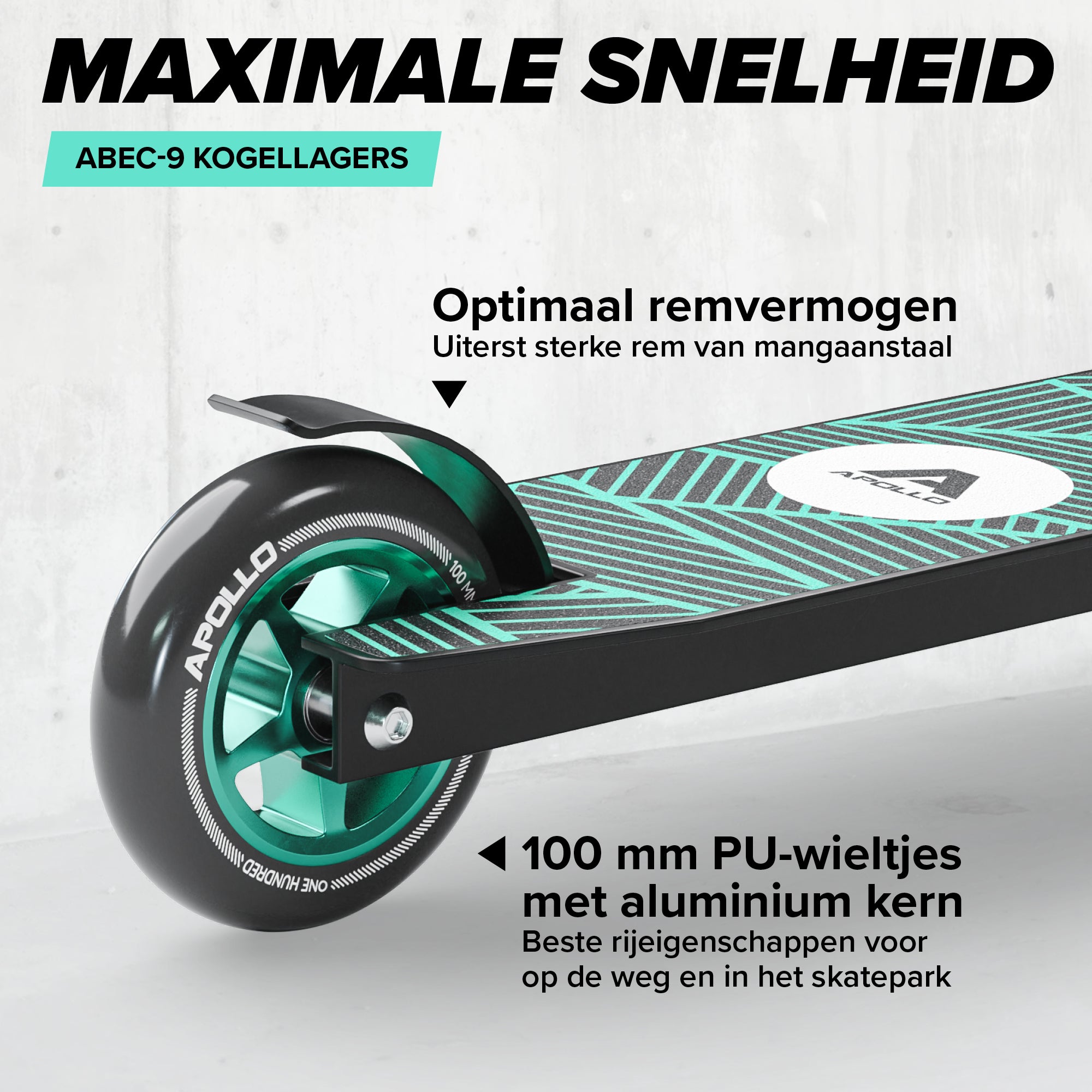 Apollo Stunt Scooter 'Genius Pro' hoogwaardige stuntstep met ABEC 9 kogellagers Zwart Groen