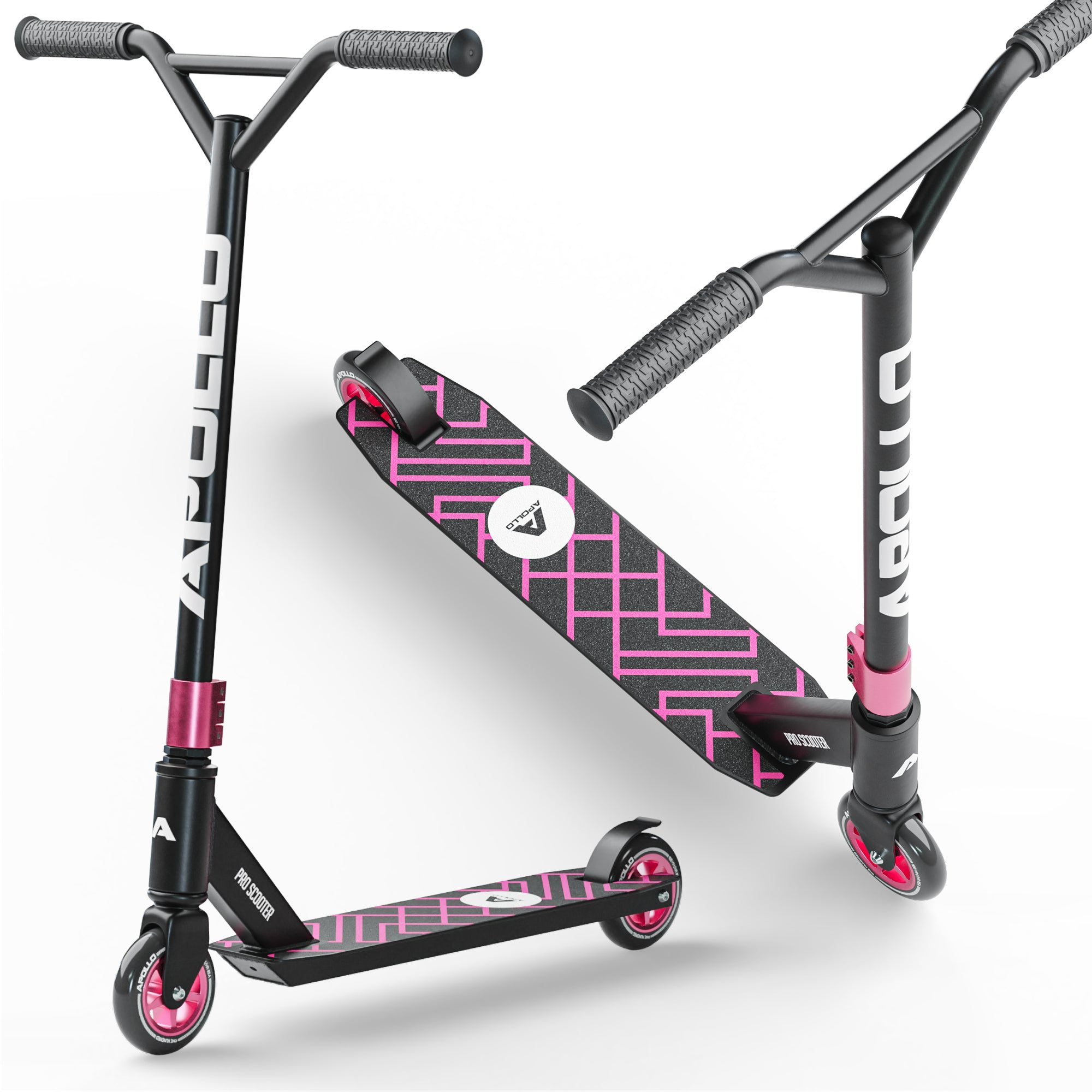 Apollo Stunt Scooter 'Genius Pro' hoogwaardige stuntstep met ABEC 9 kogellagers Zwart Roze