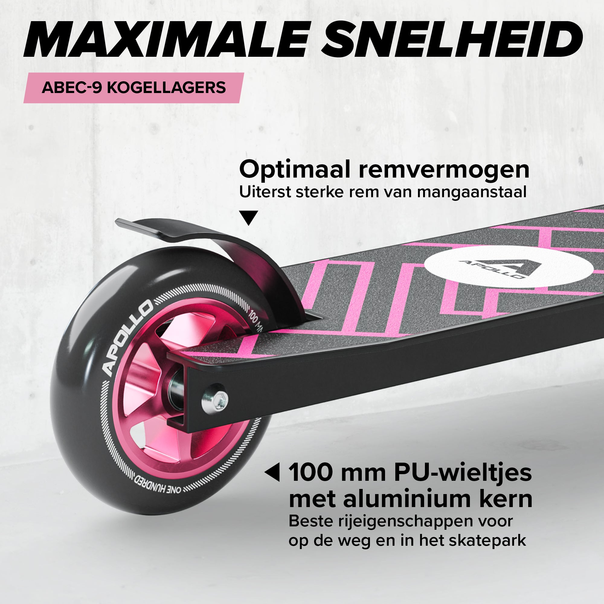 Apollo Stunt Scooter 'Genius Pro' hoogwaardige stuntstep met ABEC 9 kogellagers Zwart Roze