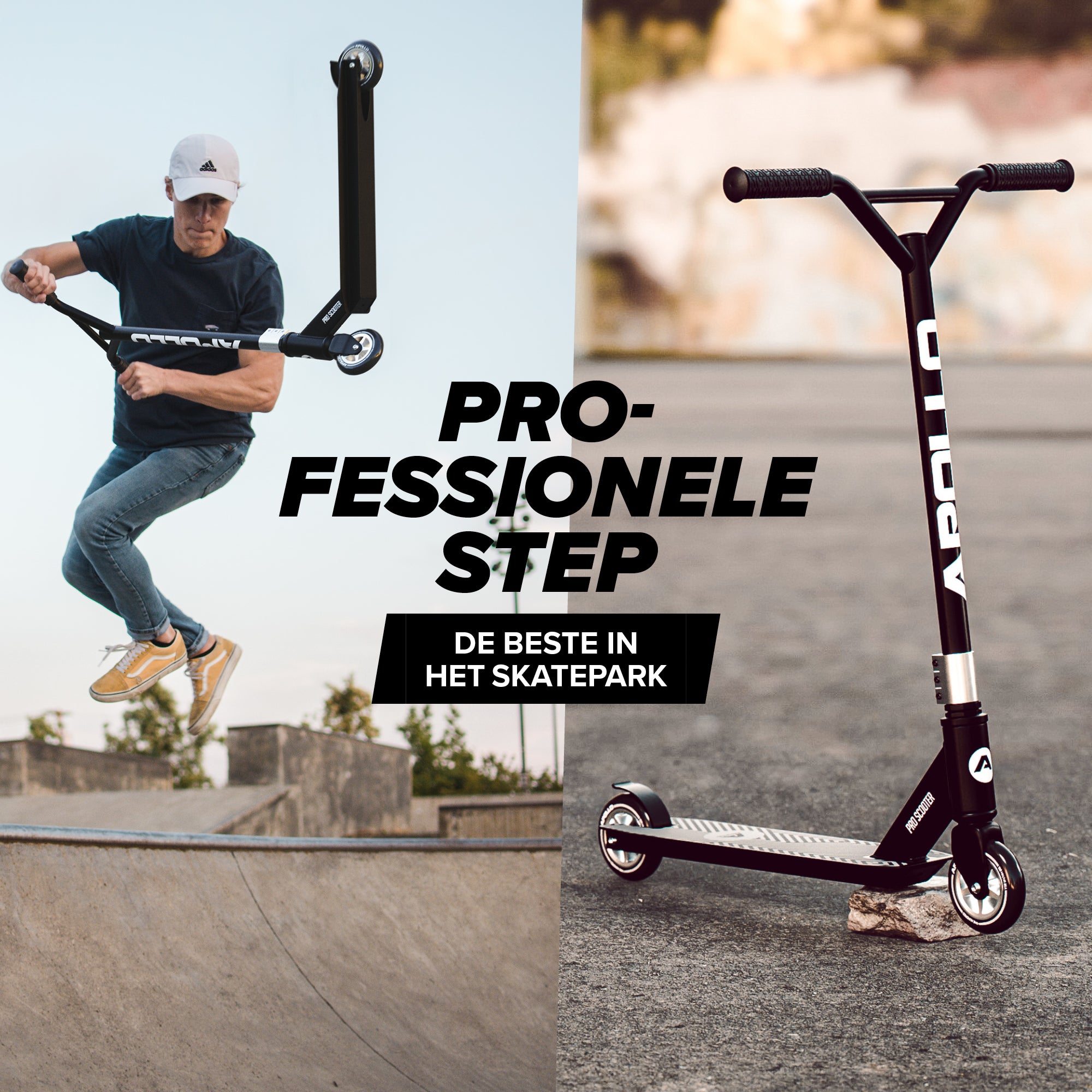 Apollo Stunt Scooter 'Genius Pro' hoogwaardige stuntstep met ABEC 9 kogellagers Zwart Zilver