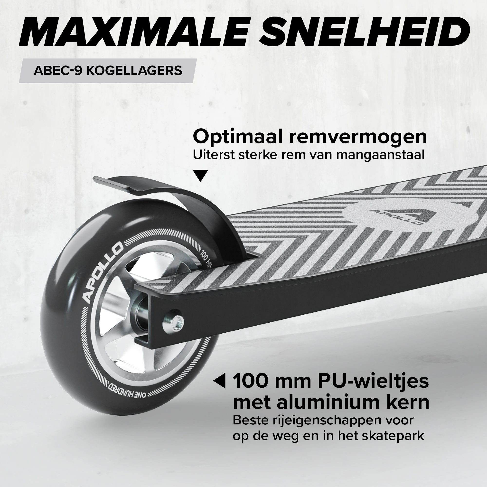 Apollo Stunt Scooter 'Genius Pro' hoogwaardige stuntstep met ABEC 9 kogellagers Zwart Zilver