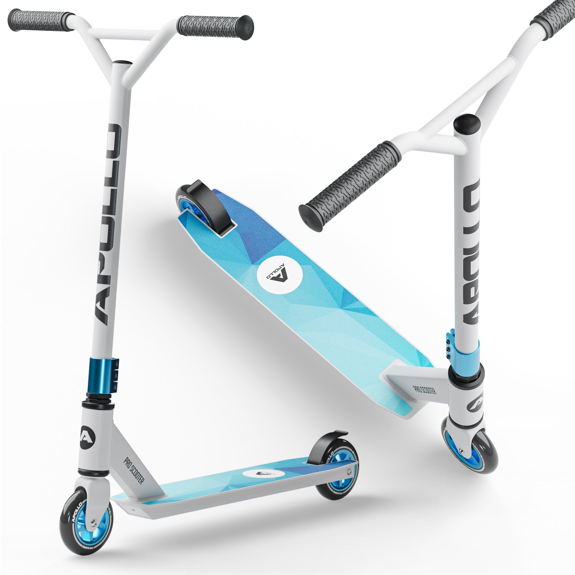 Apollo Stunt Scooter 'Genius Pro' hoogwaardige stuntstep met ABEC 9 kogellagers Wit Blauw