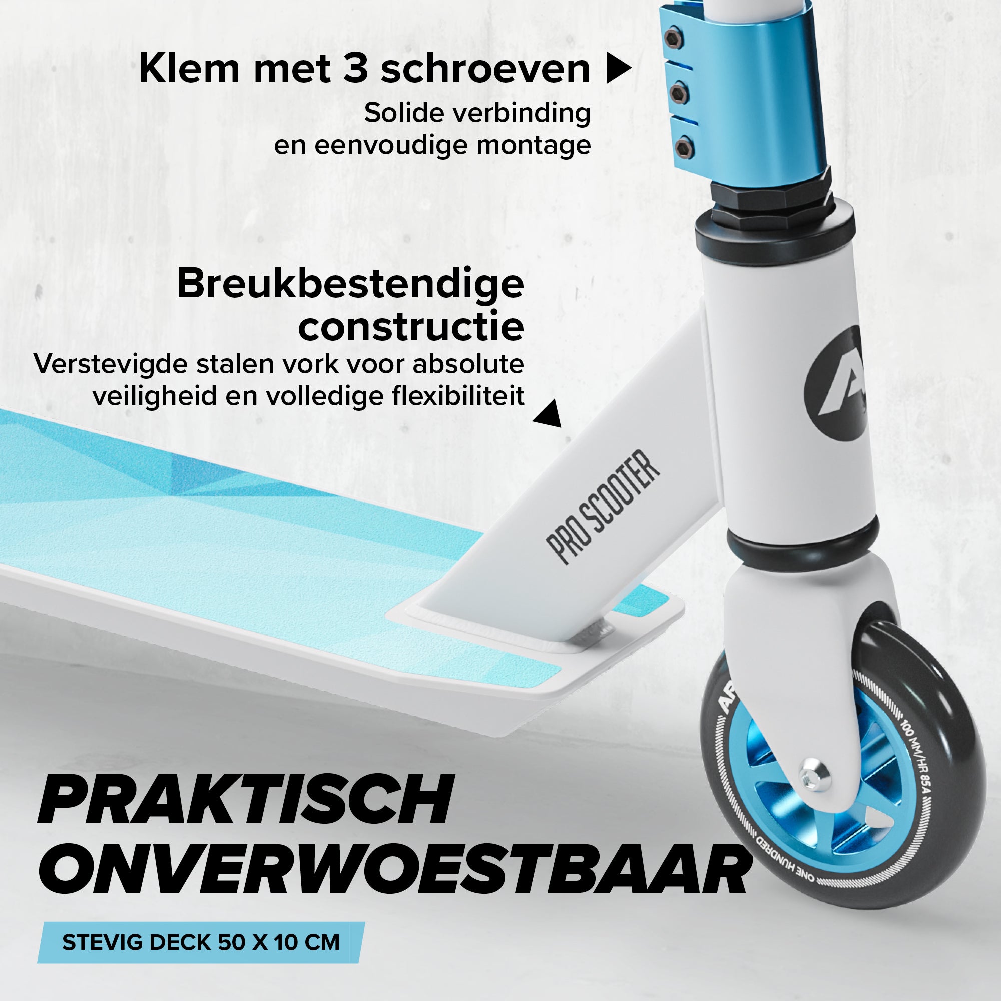 Apollo Stunt Scooter 'Genius Pro' hoogwaardige stuntstep met ABEC 9 kogellagers Wit Blauw