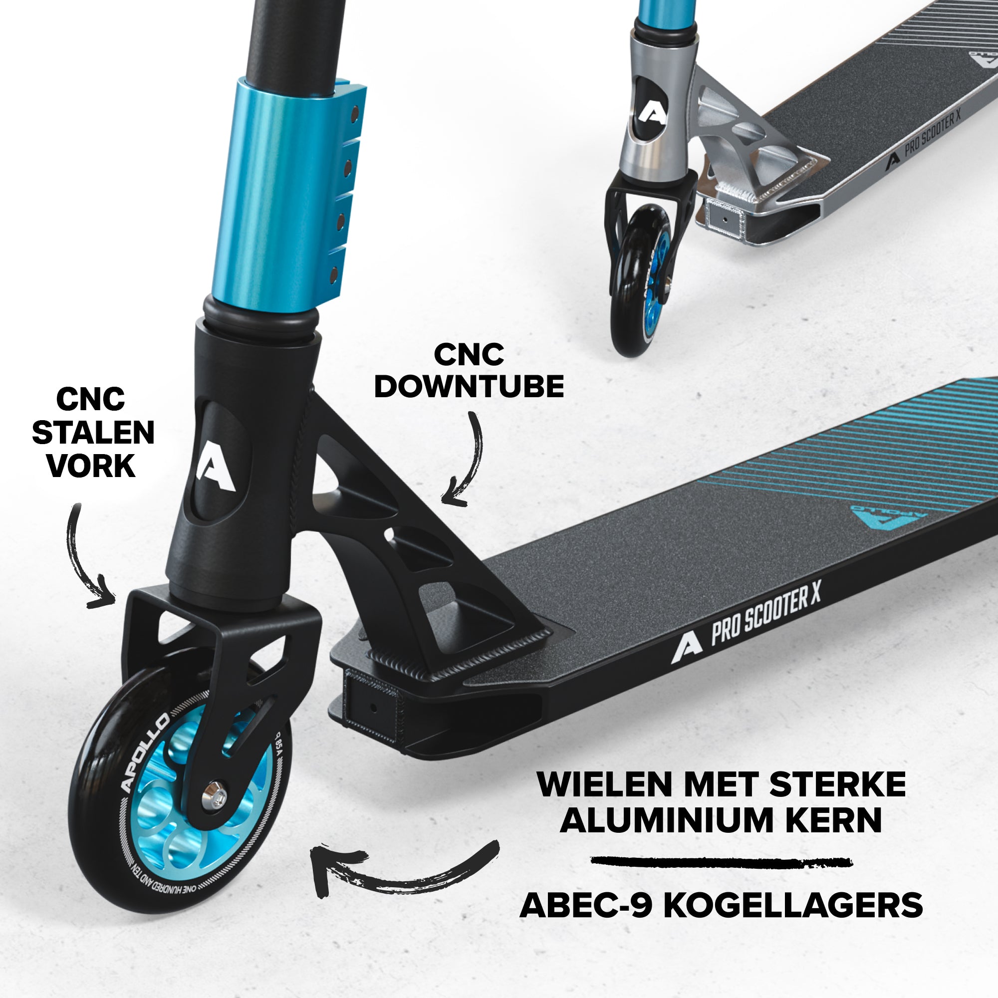 Apollo High-End Stunt Scooter Genesis Pro X Stuntstep met aluminium kern & ABEC 9 Zwart Mint