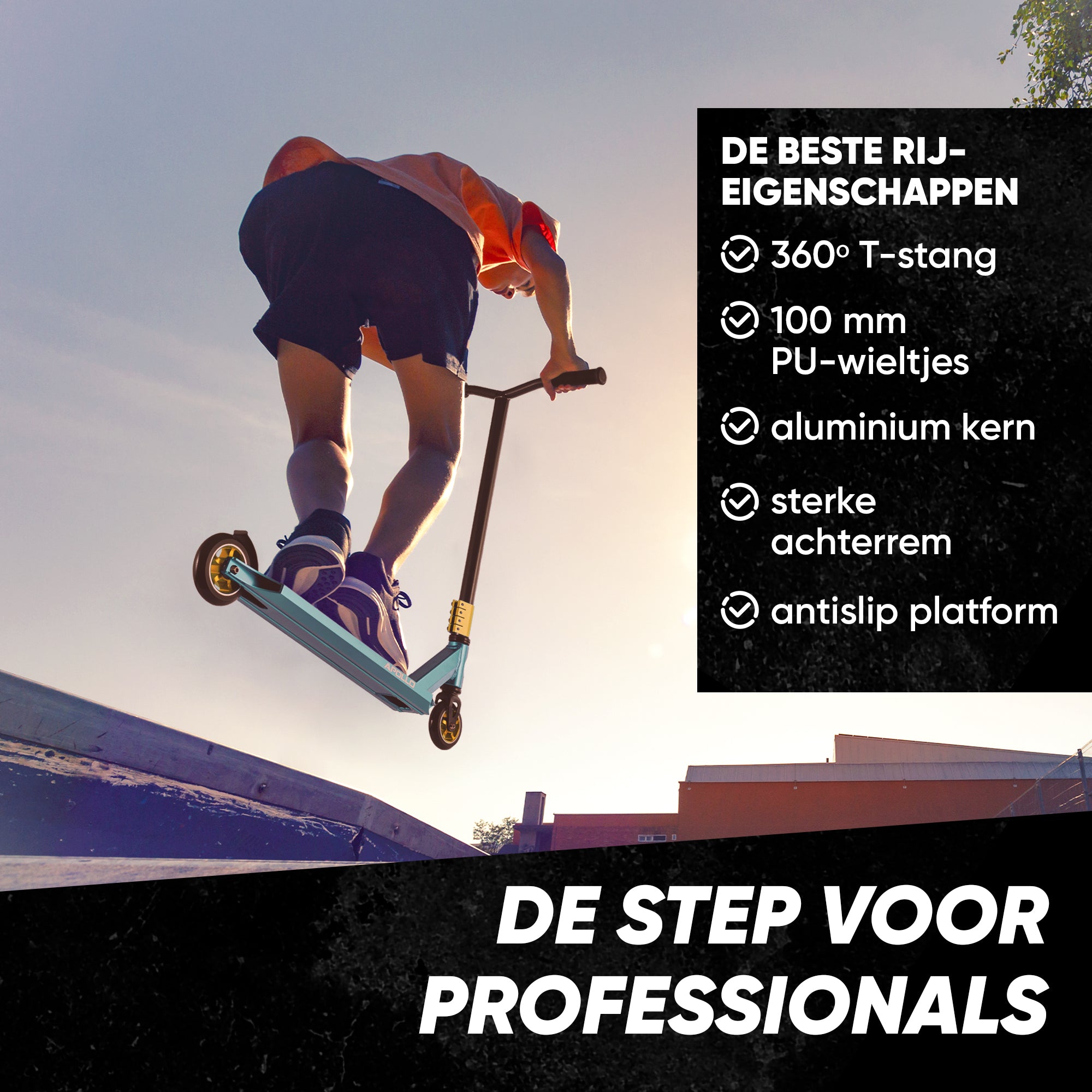 Apollo Stunt Scooter - Star Pro - HighQuality eloxierter Profi Stunt Scooter Schwarz Türkis Gold
