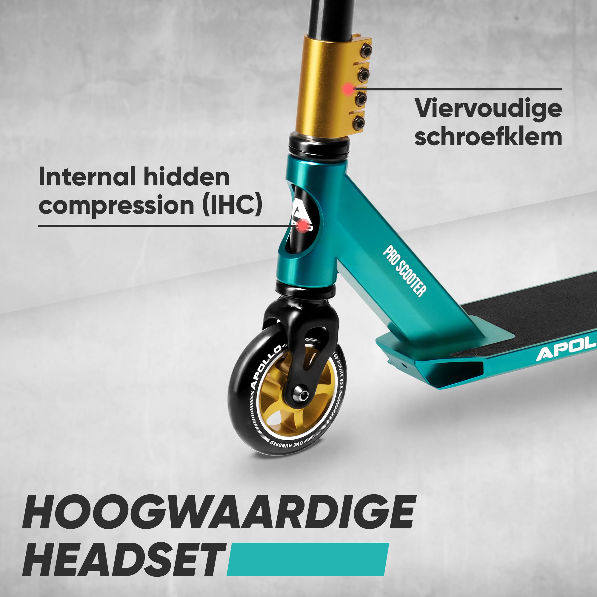 Apollo Stuntstep - Star Pro - Hoogwaardige geanodiseerde professionele stuntstep Schwarz Türkis Gold