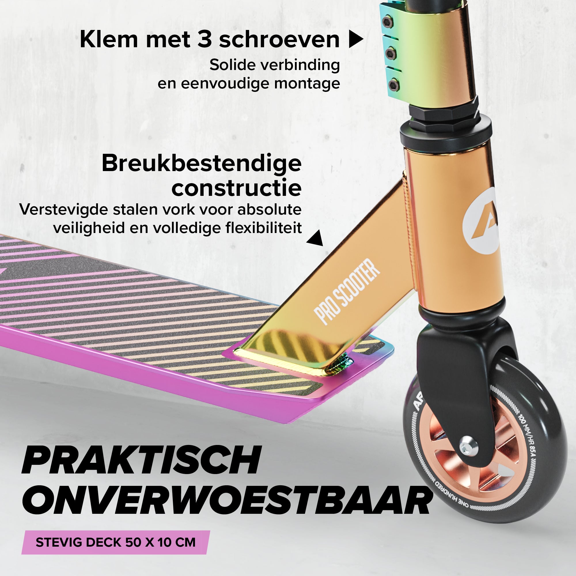 Apollo Stunt Scooter 'Genius Pro' hoogwaardige stuntstep met ABEC 9 kogellagers Rainbow