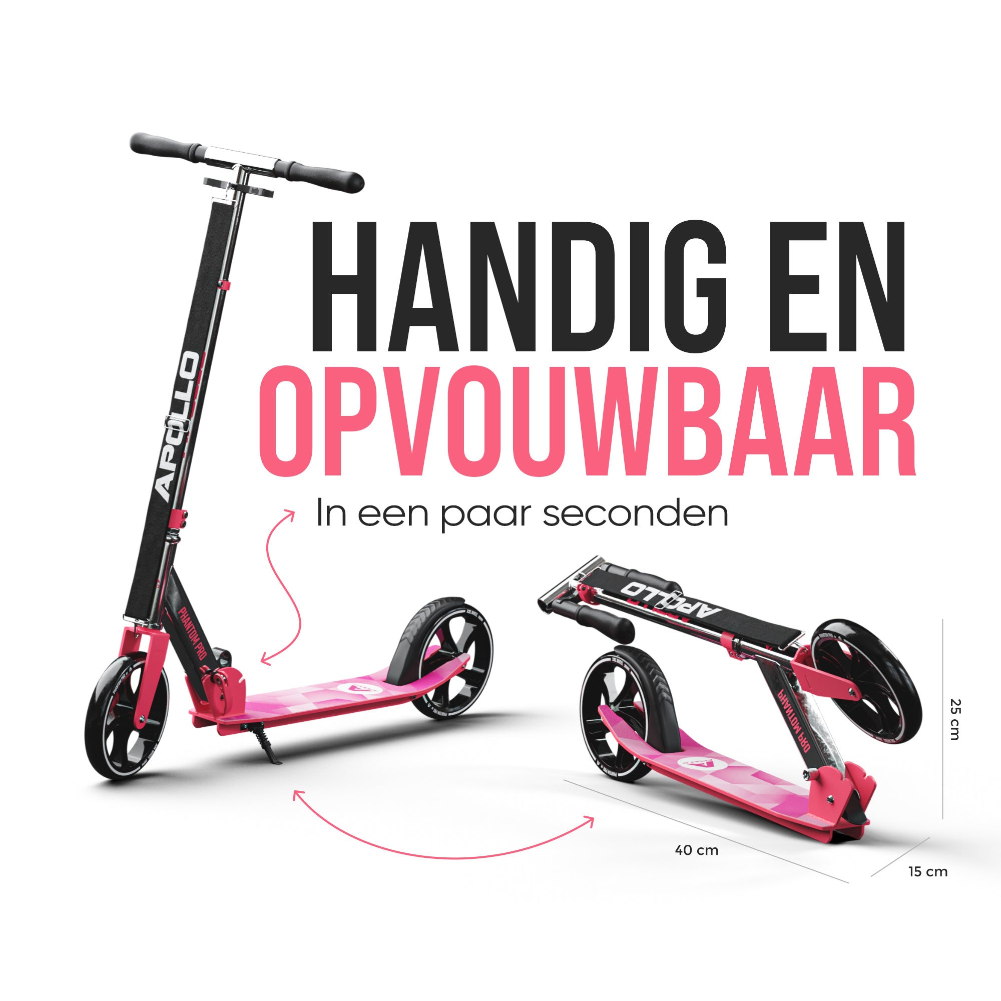 Apollo Klappbarer City Roller für Kinder "Phantom" höhenverstellbarer Tretroller Pink Silber