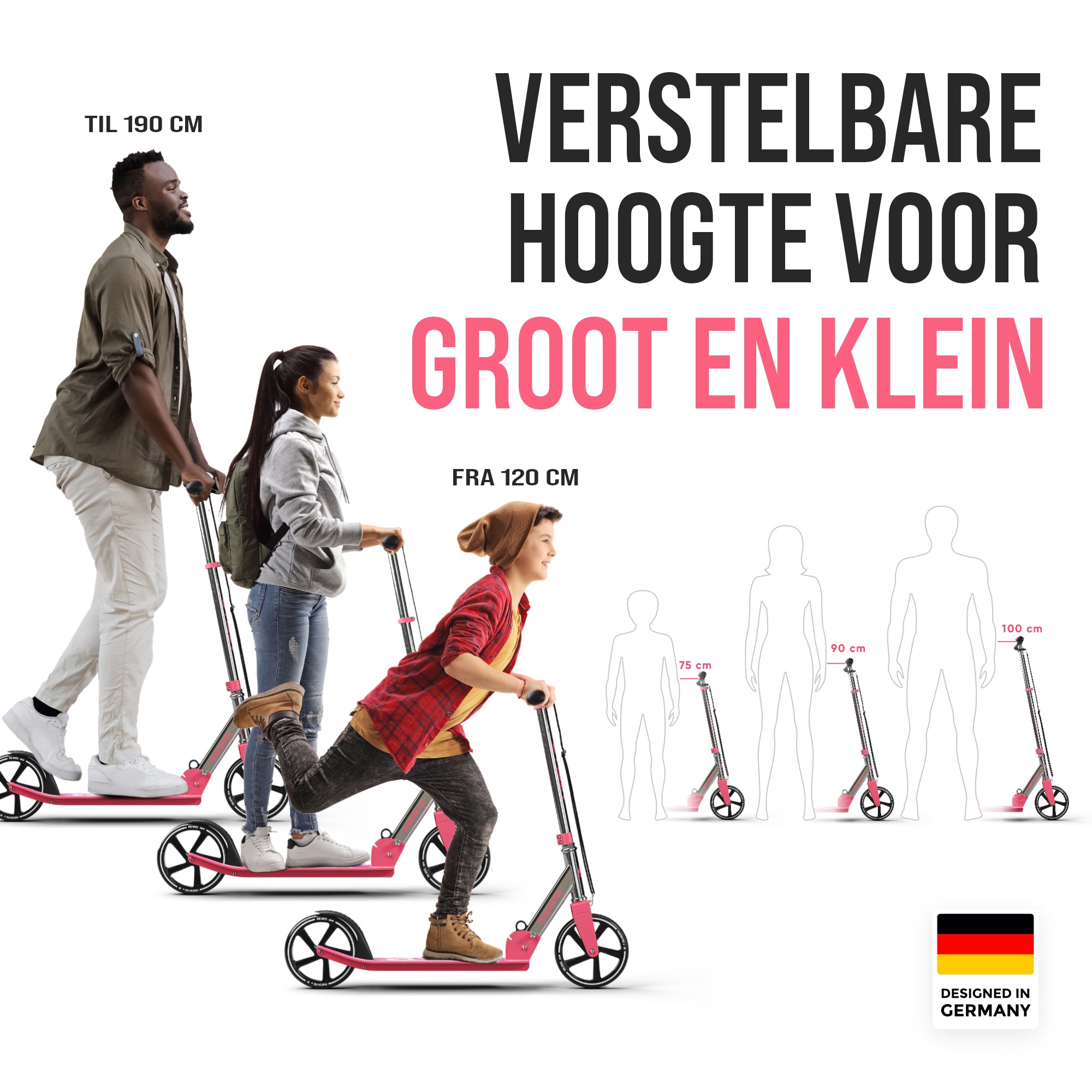Apollo Klappbarer City Roller für Kinder "Phantom" höhenverstellbarer Tretroller Pink Silber