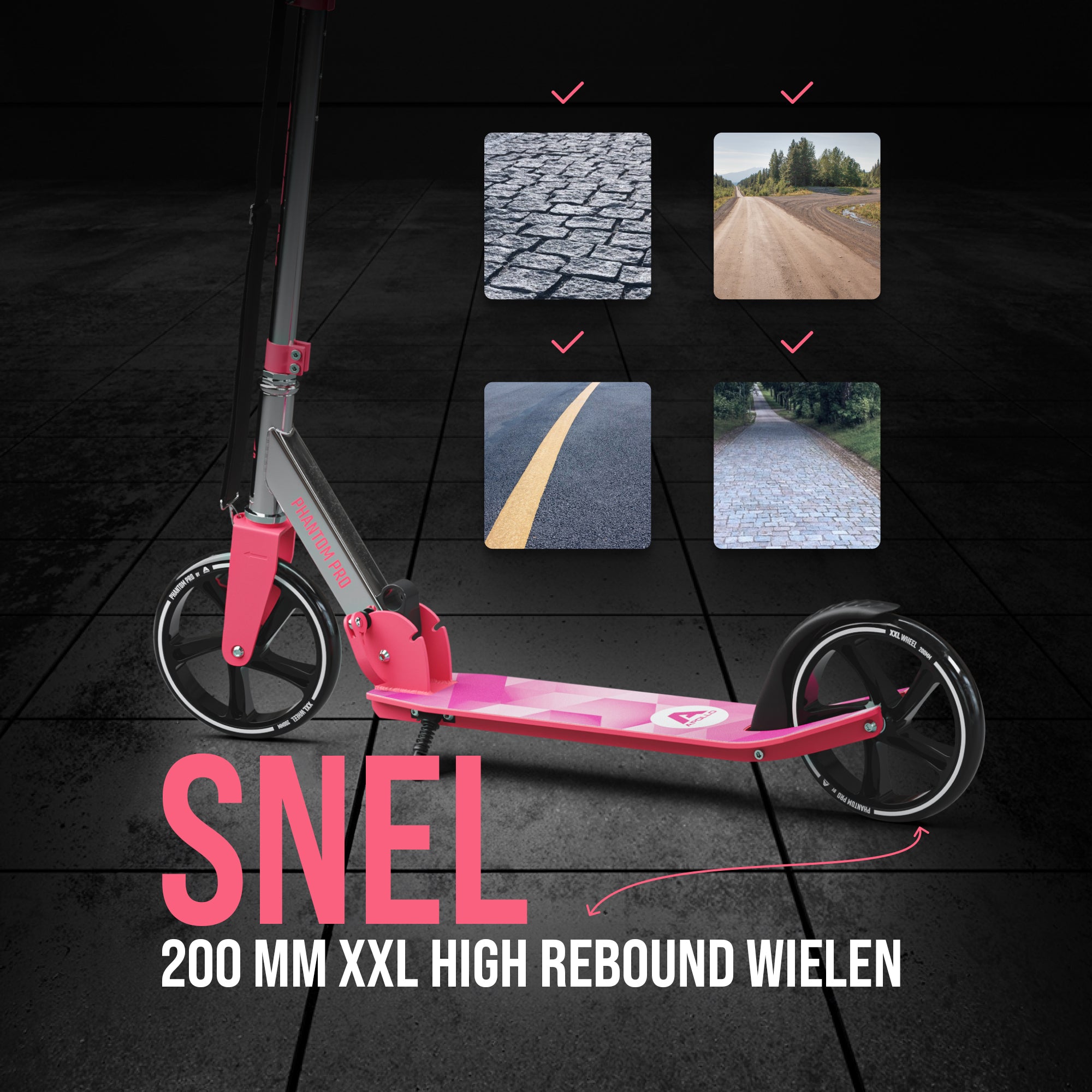 Apollo Klappbarer City Roller für Kinder "Phantom" höhenverstellbarer Tretroller Pink Silber