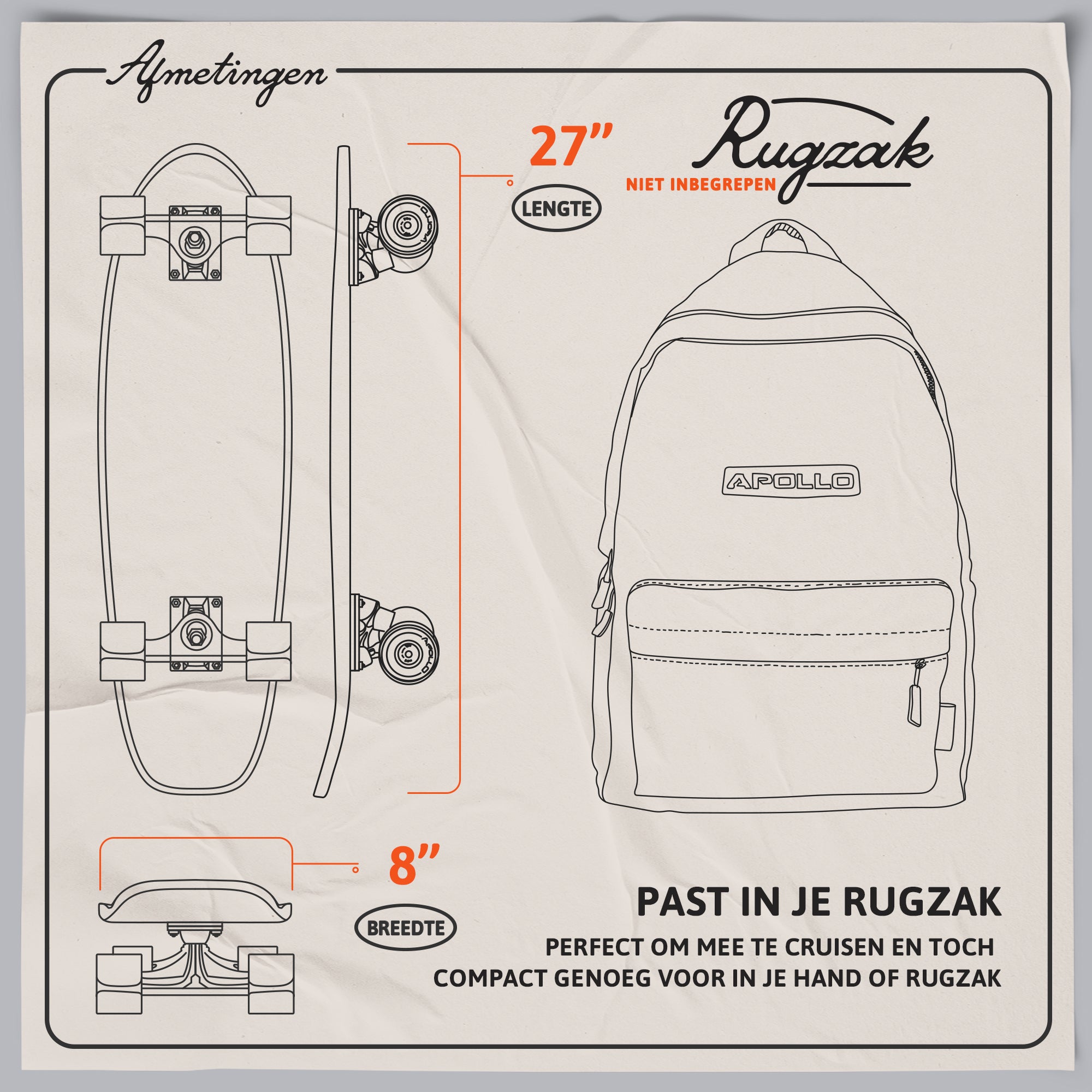 Apollo Mini-Longboard | Midi-Cruiser, compleet board 27" - Weird Weird