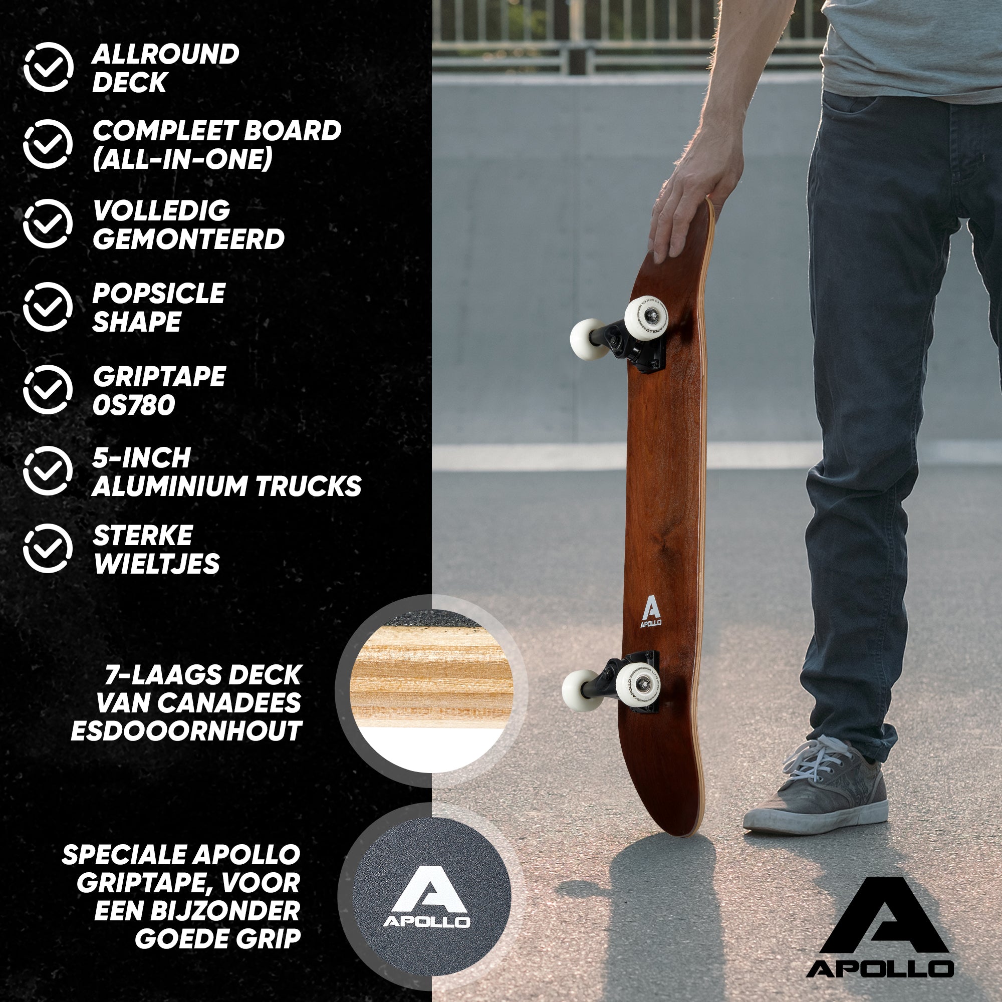 Apollo Skateboard Compleetboard 31 inch - Plain Wood Wood