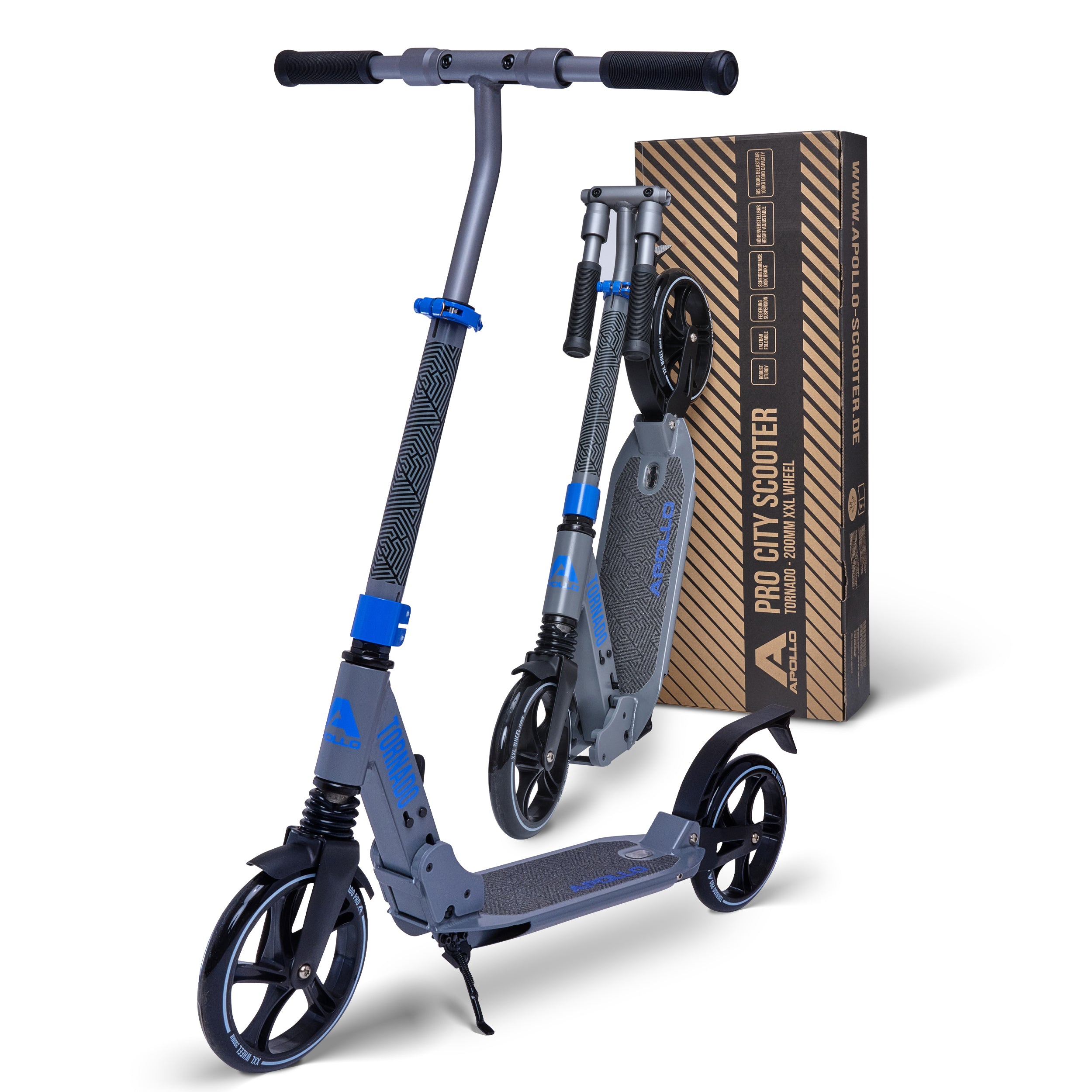 Apollo Autoped "Tornado 2.0" Cityroller voor Volwassenen en Kinderen Grijs Blauw