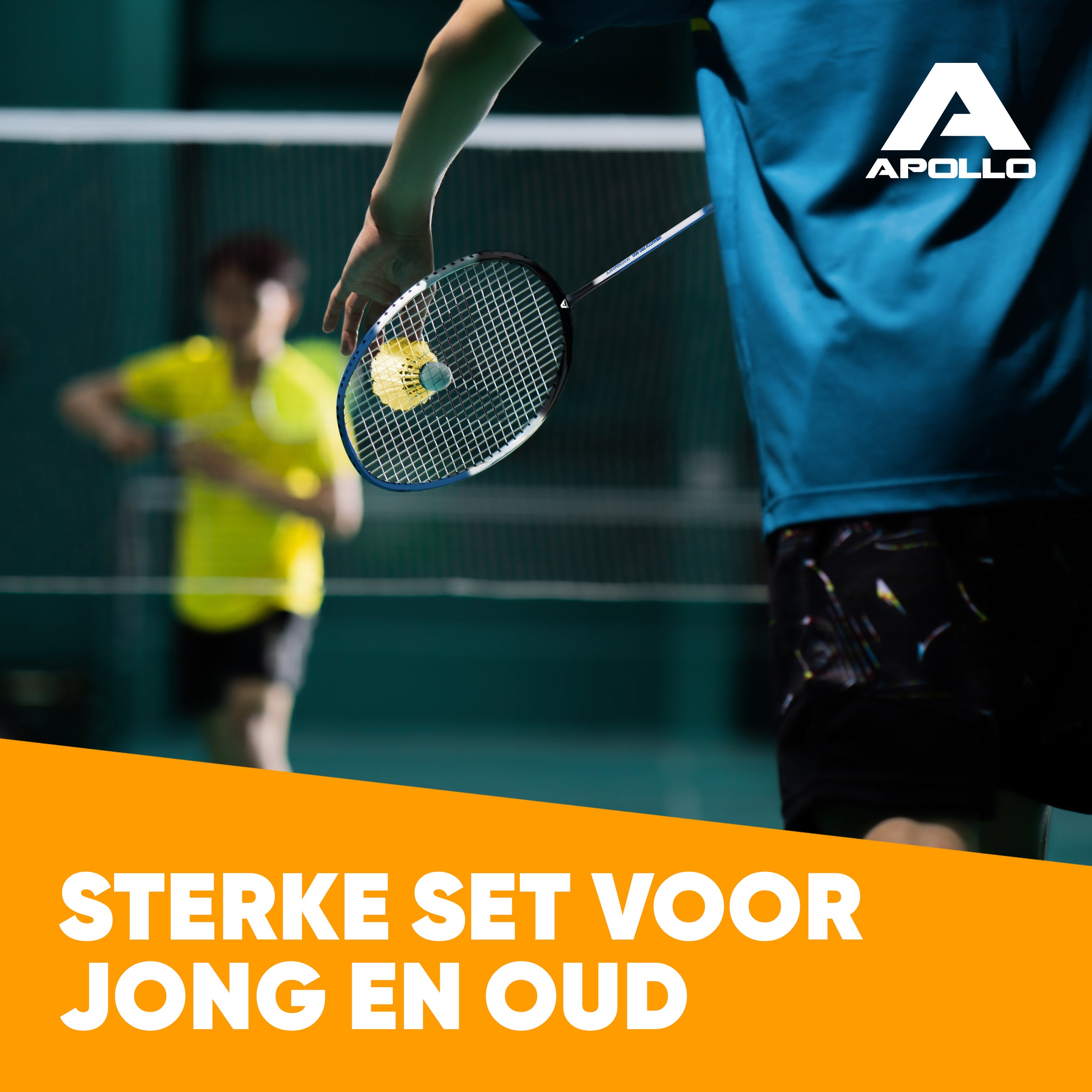 Apollo Badmintonset Match Pro 800 – inclusief tas, 2 rackets, shuttles Blauw Groen