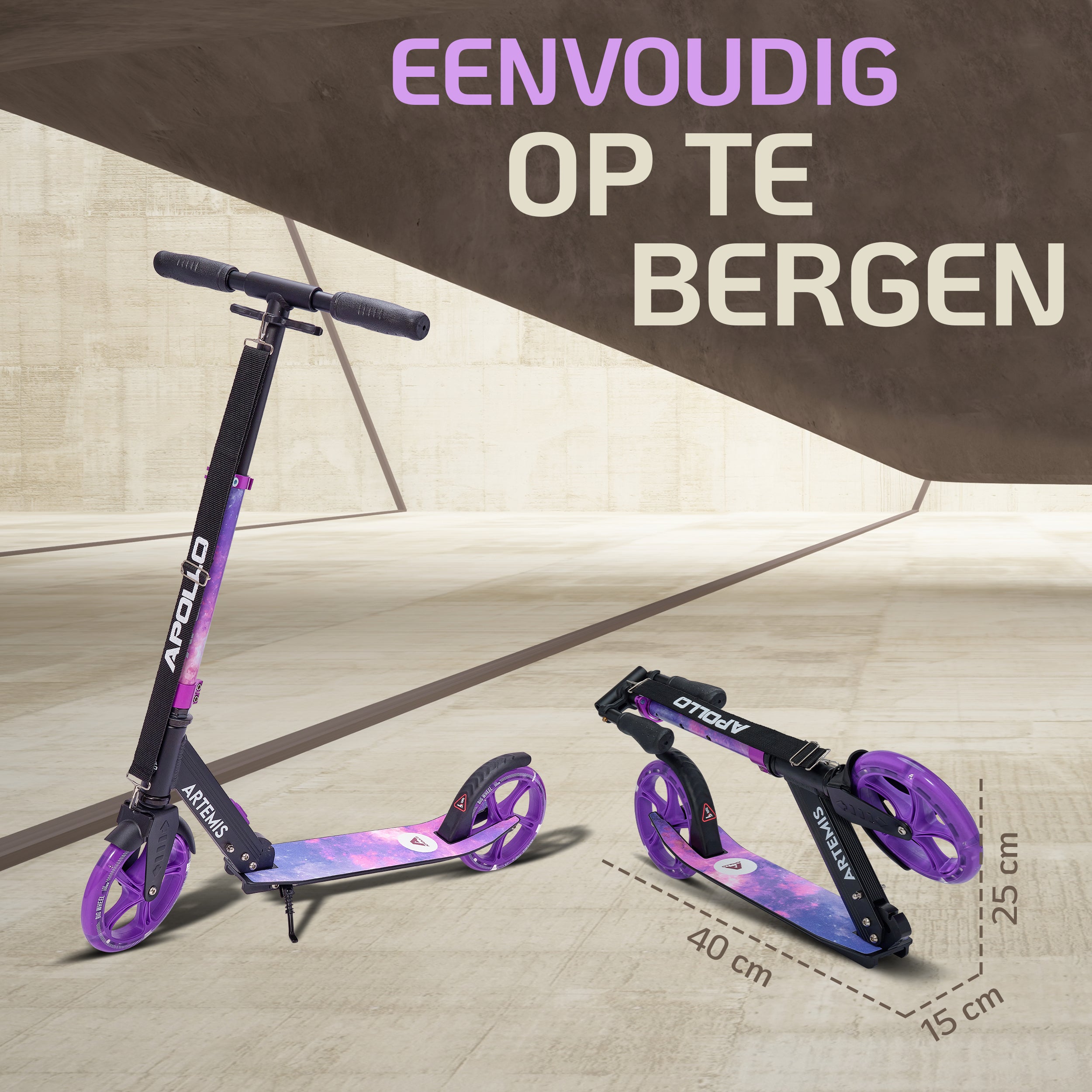 Apollo Artemis opvouwbare City Scooter in hoogte verstelbare step Starlight