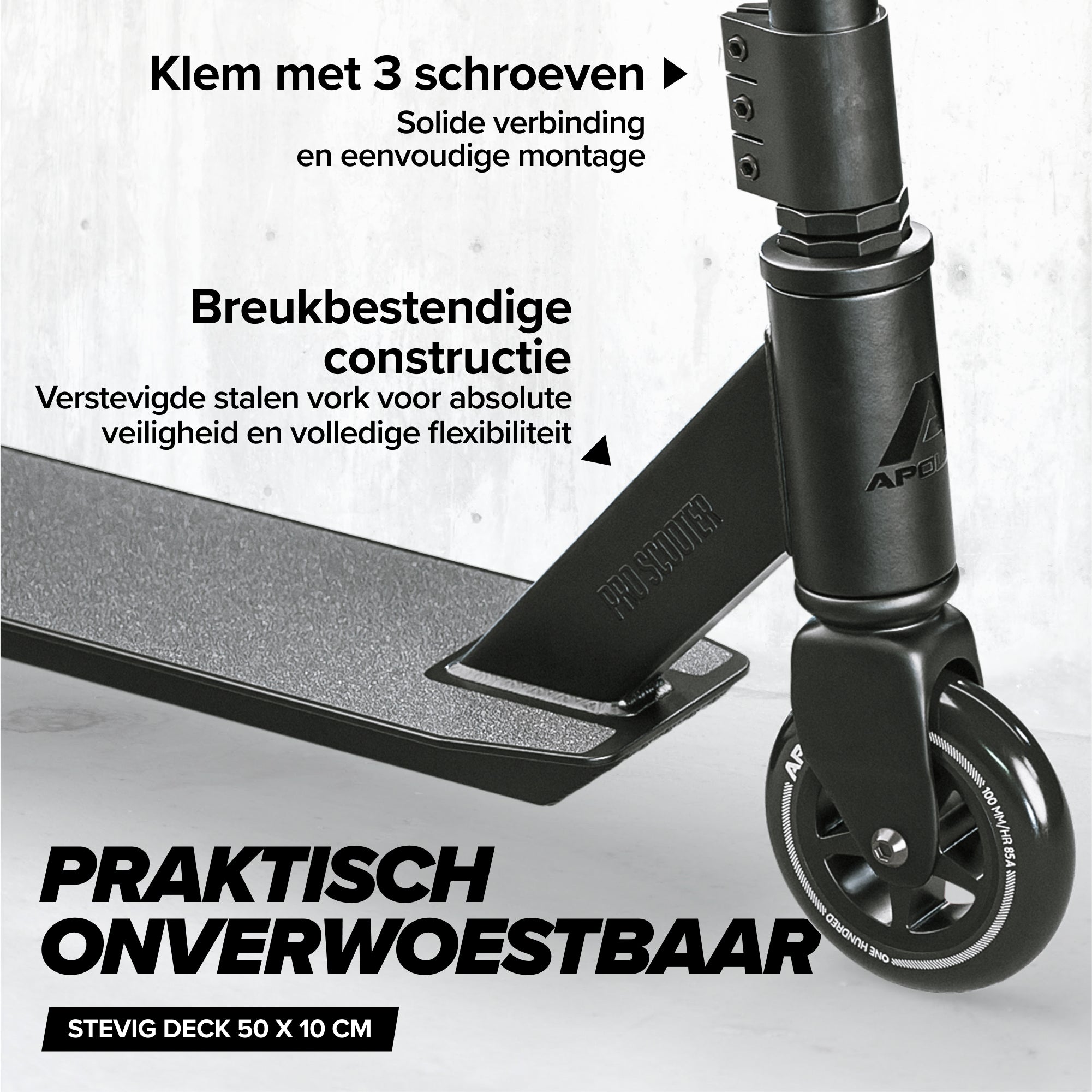 Apollo Stunt Scooter 'Genius Pro' hoogwaardige stuntstep met ABEC 9 kogellagers Zwart