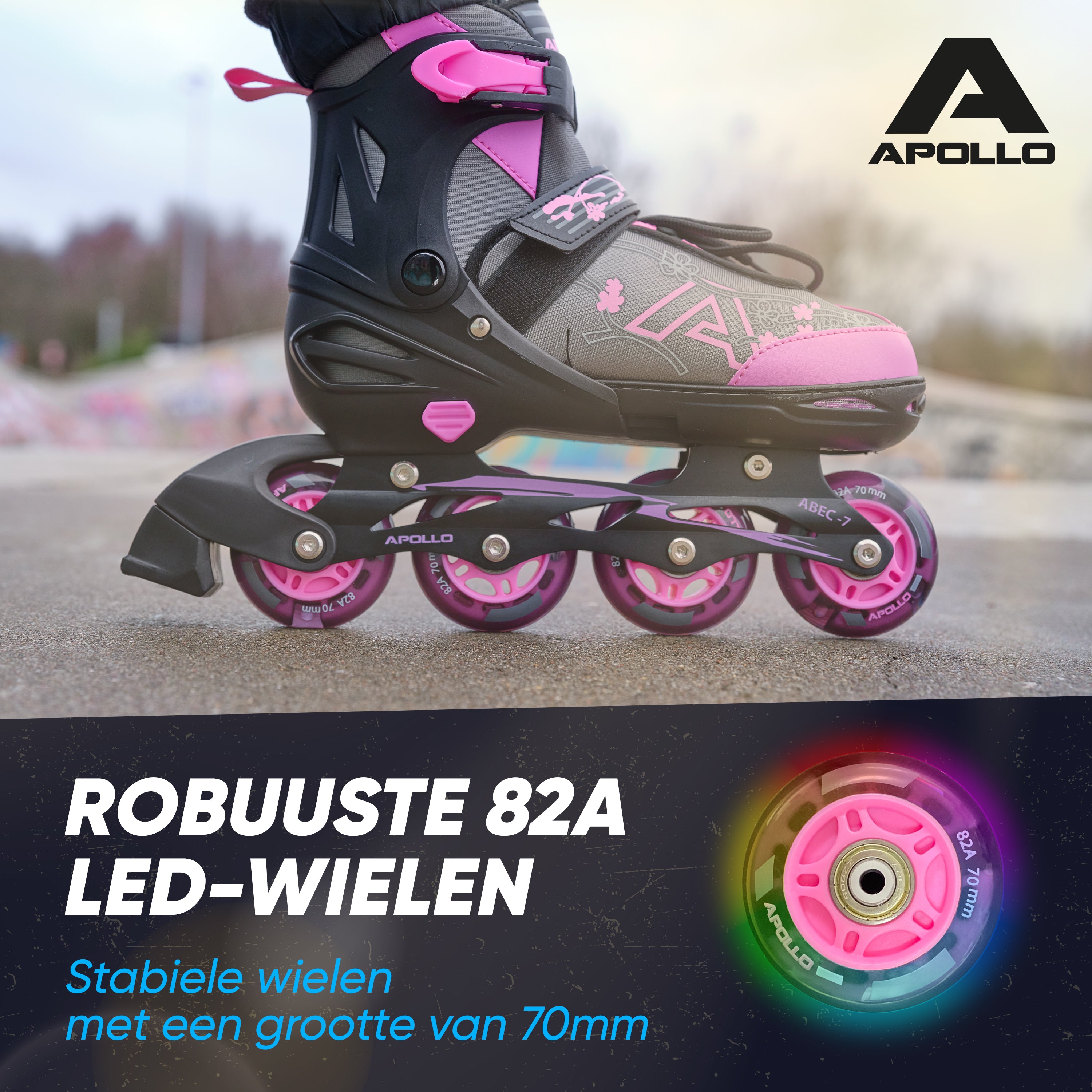 Apollo Champion inline skates in maat verstelbare met LED-wielen, Roze L (39-42)