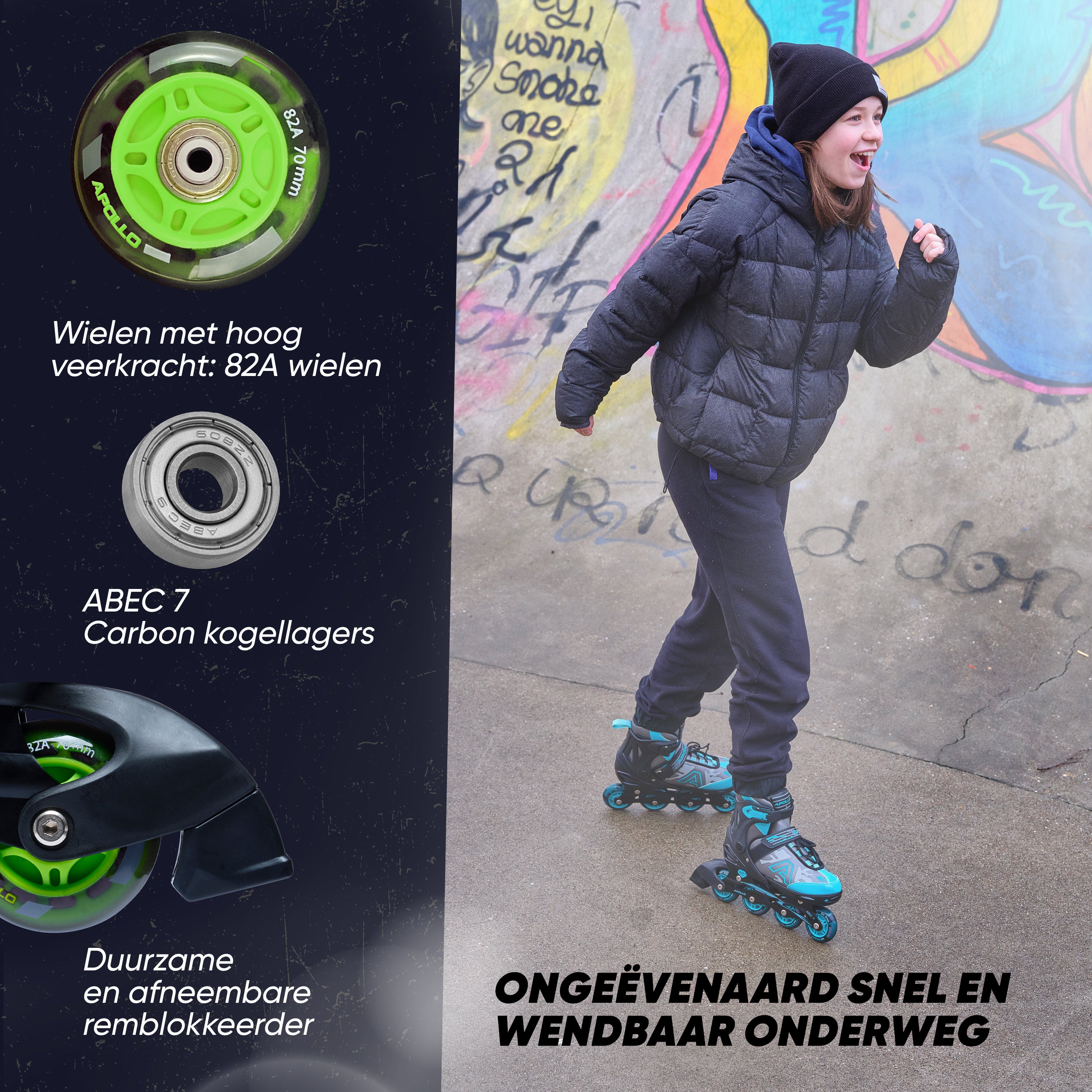 Apollo Champion inline skates in maat verstelbare met LED-wielen, Groen L (39-42)