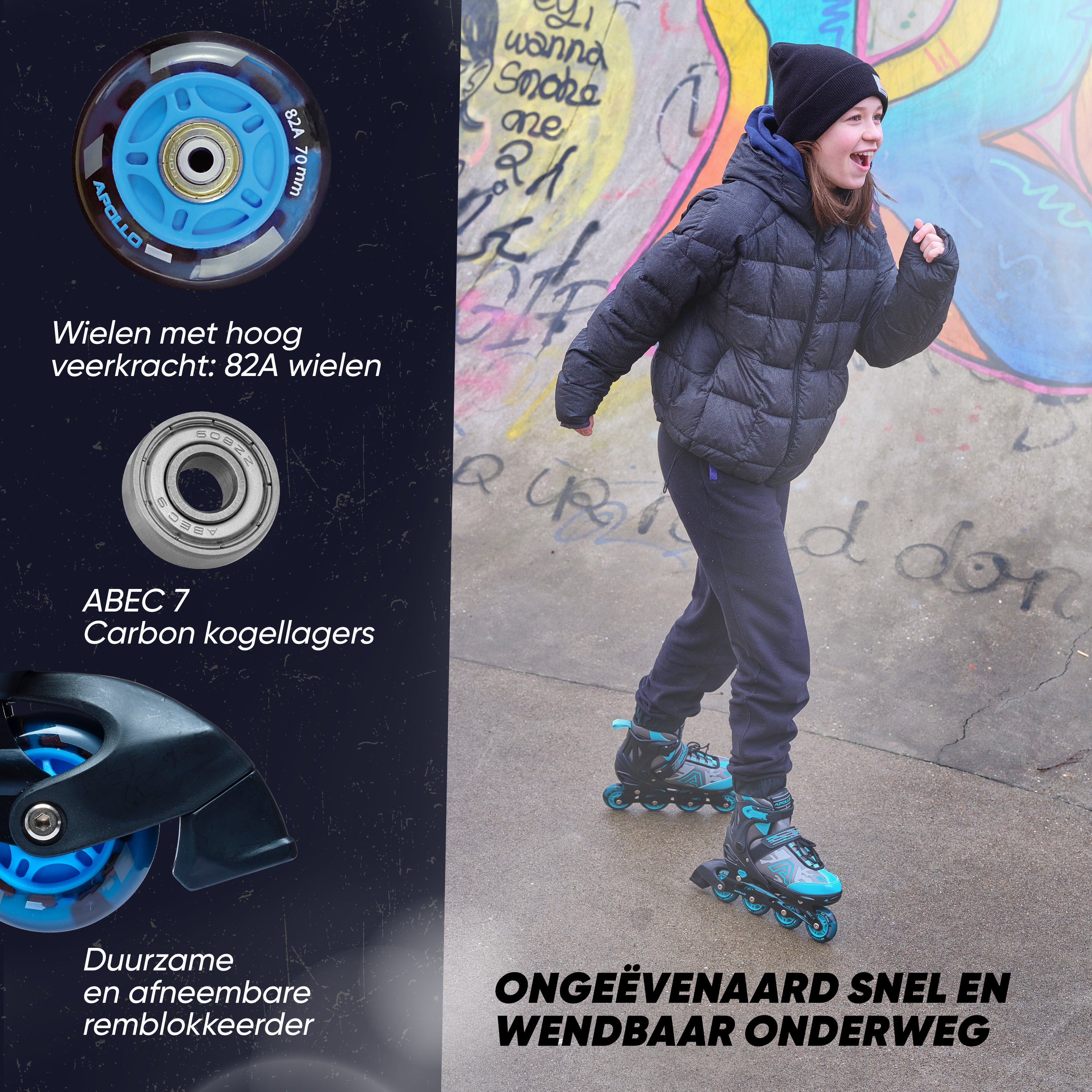 Apollo Champion inline skates in maat verstelbare met LED-wielen, Blauw L (39-42)