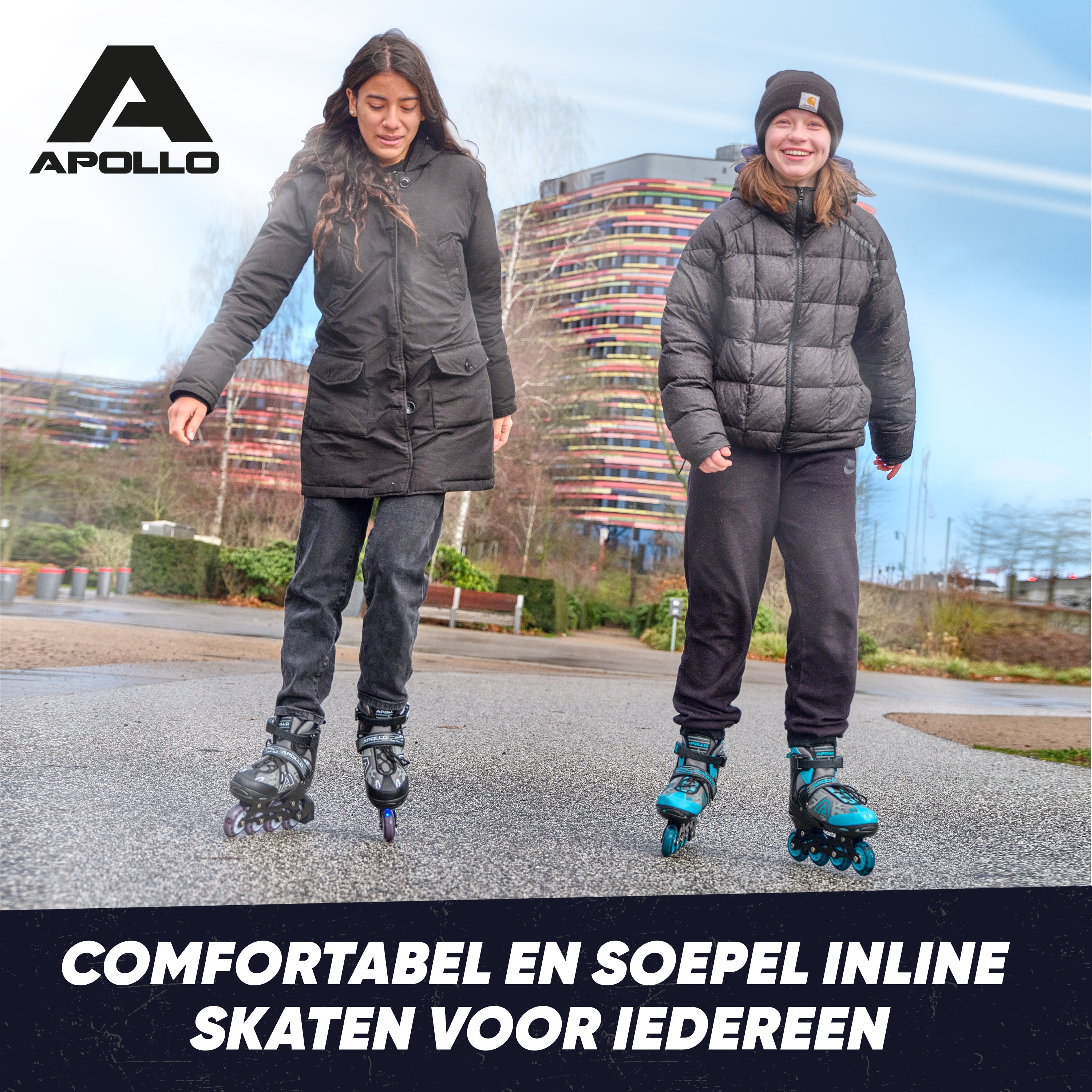 Apollo Champion inline skates in maat verstelbare met LED-wielen, Zwart L (39-42)