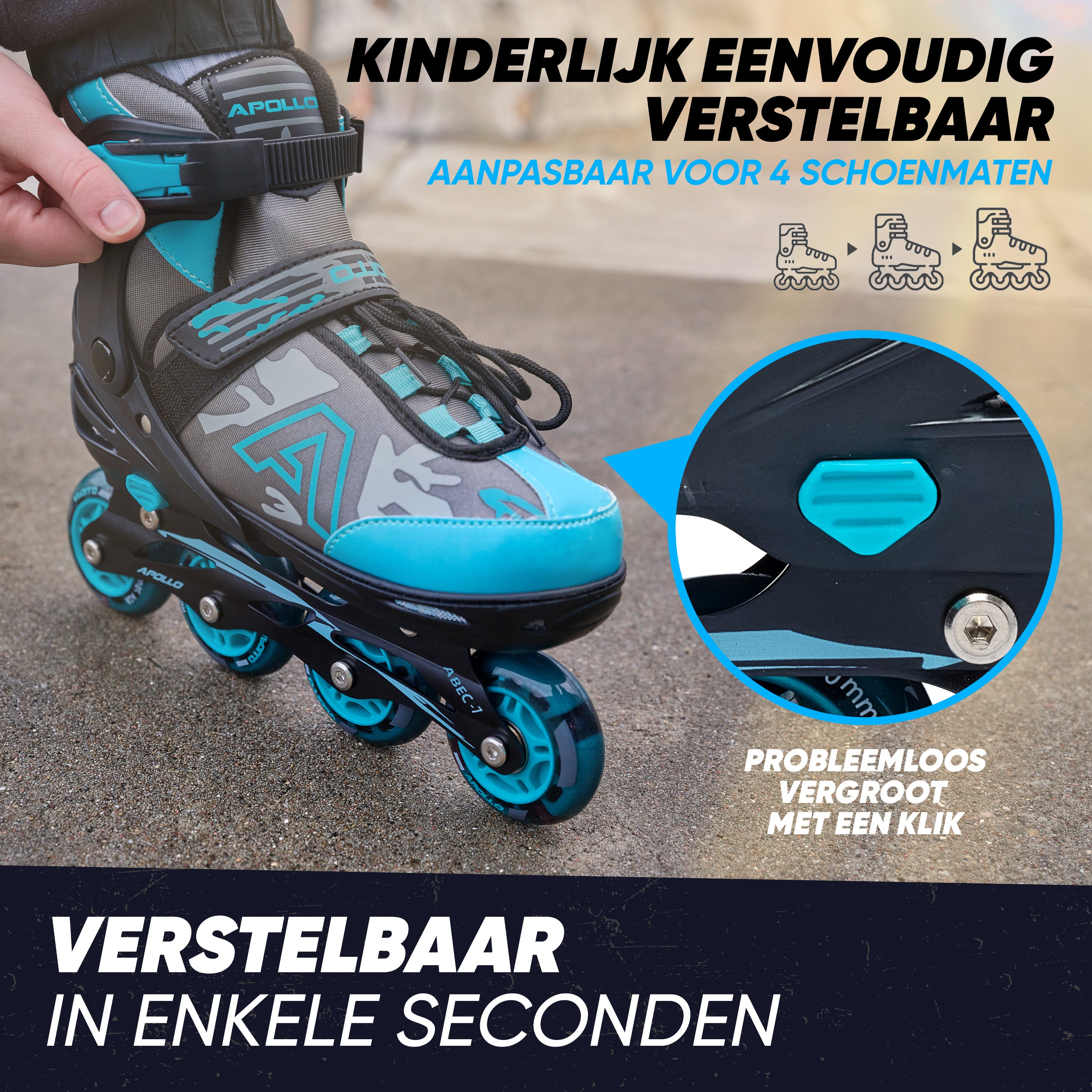 Apollo Champion inline skates in maat verstelbare met LED-wielen, Mint L (39-42)