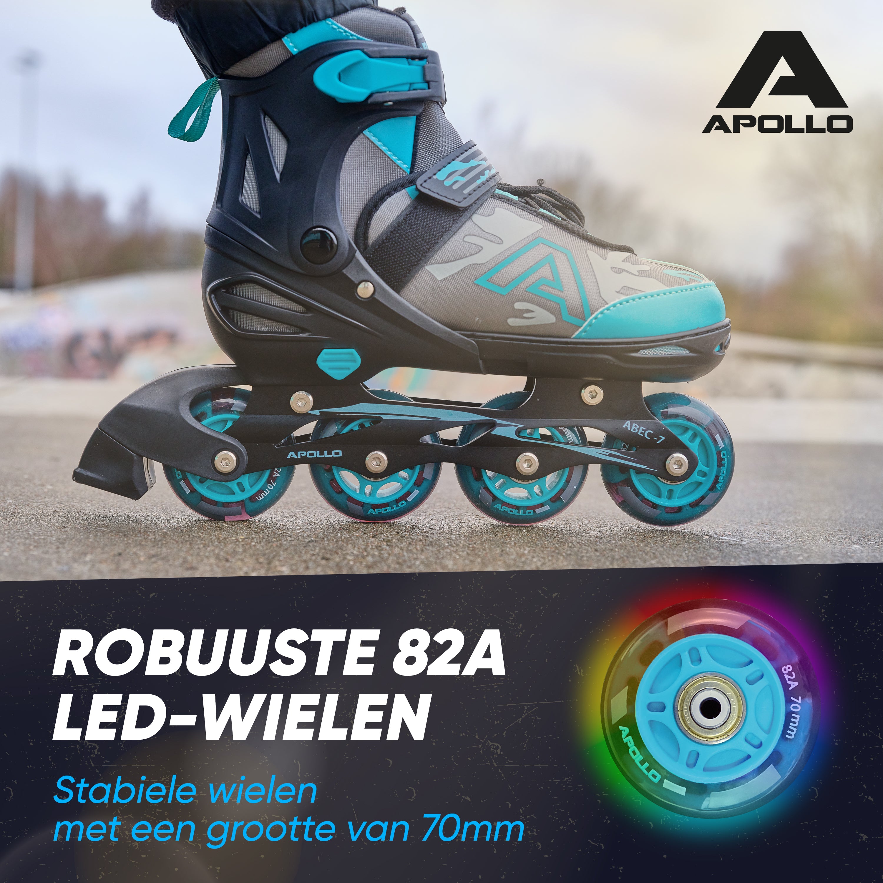 Apollo Champion inline skates in maat verstelbare met LED-wielen, Mint L (39-42)