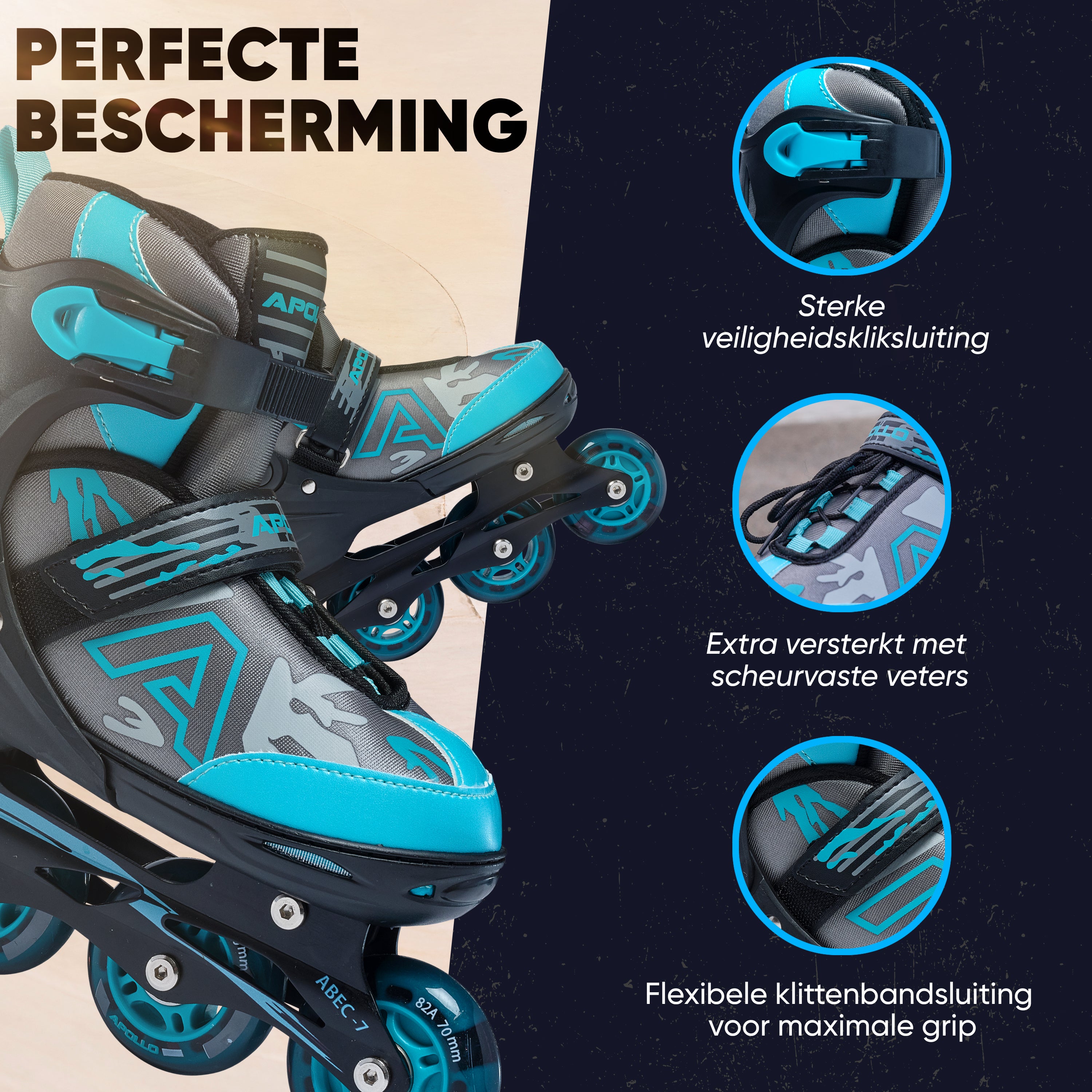 Apollo Champion inline skates in maat verstelbare met LED-wielen, Mint L (39-42)