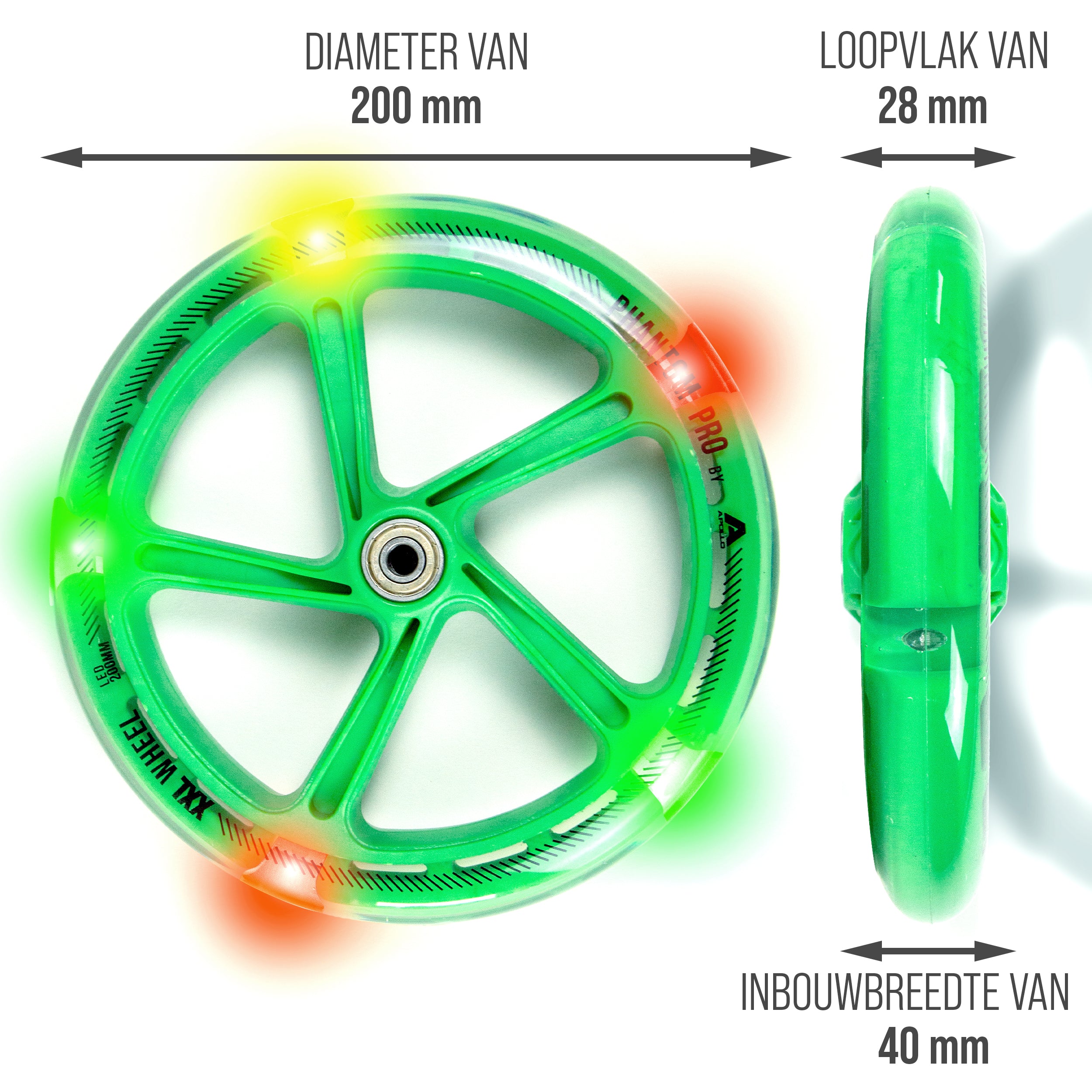 Apollo 200 mm Vervangingswielen set voor Apollo City Scooter LED Groen