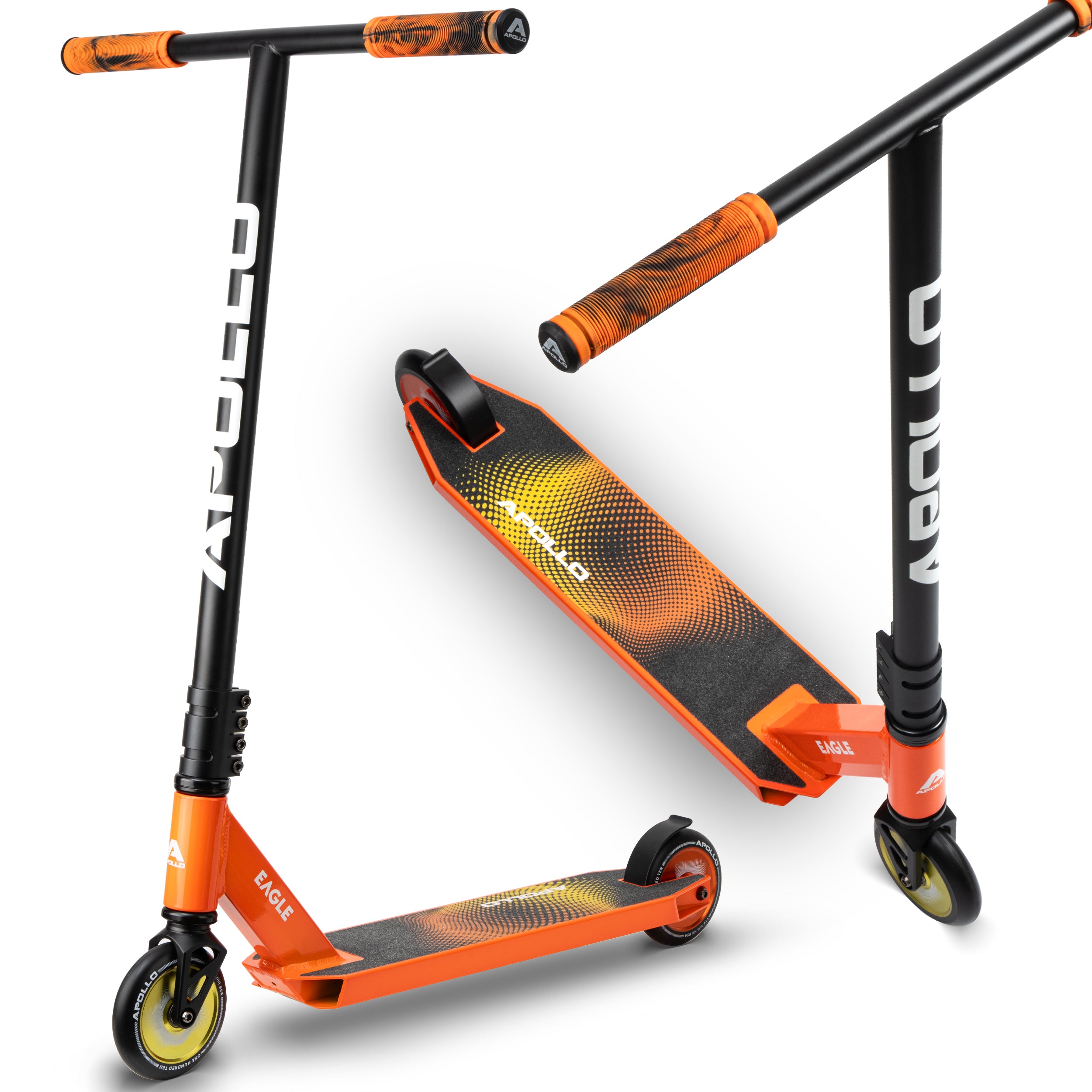 Apollo Stuntstep 'Eagle' - geanodiseerde professionele stuntstep met ABEC9 lagers Zwart Oranje