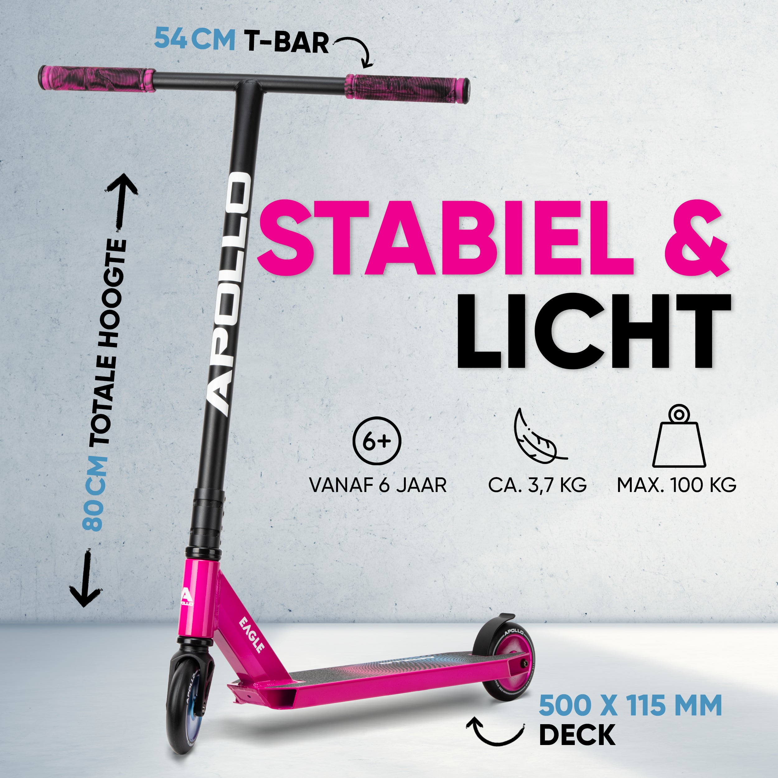 Apollo Stuntstep 'Eagle' - geanodiseerde professionele stuntstep met ABEC9 lagers Roze