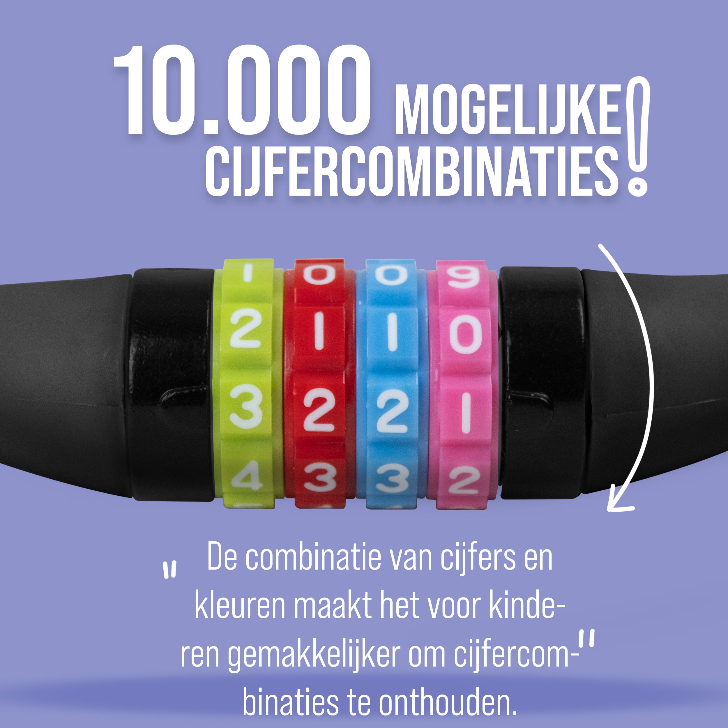 Apollo Fietsslot met cijfers voor kinderen, 10x650 mm, scooterslot, cijferslot Zwart