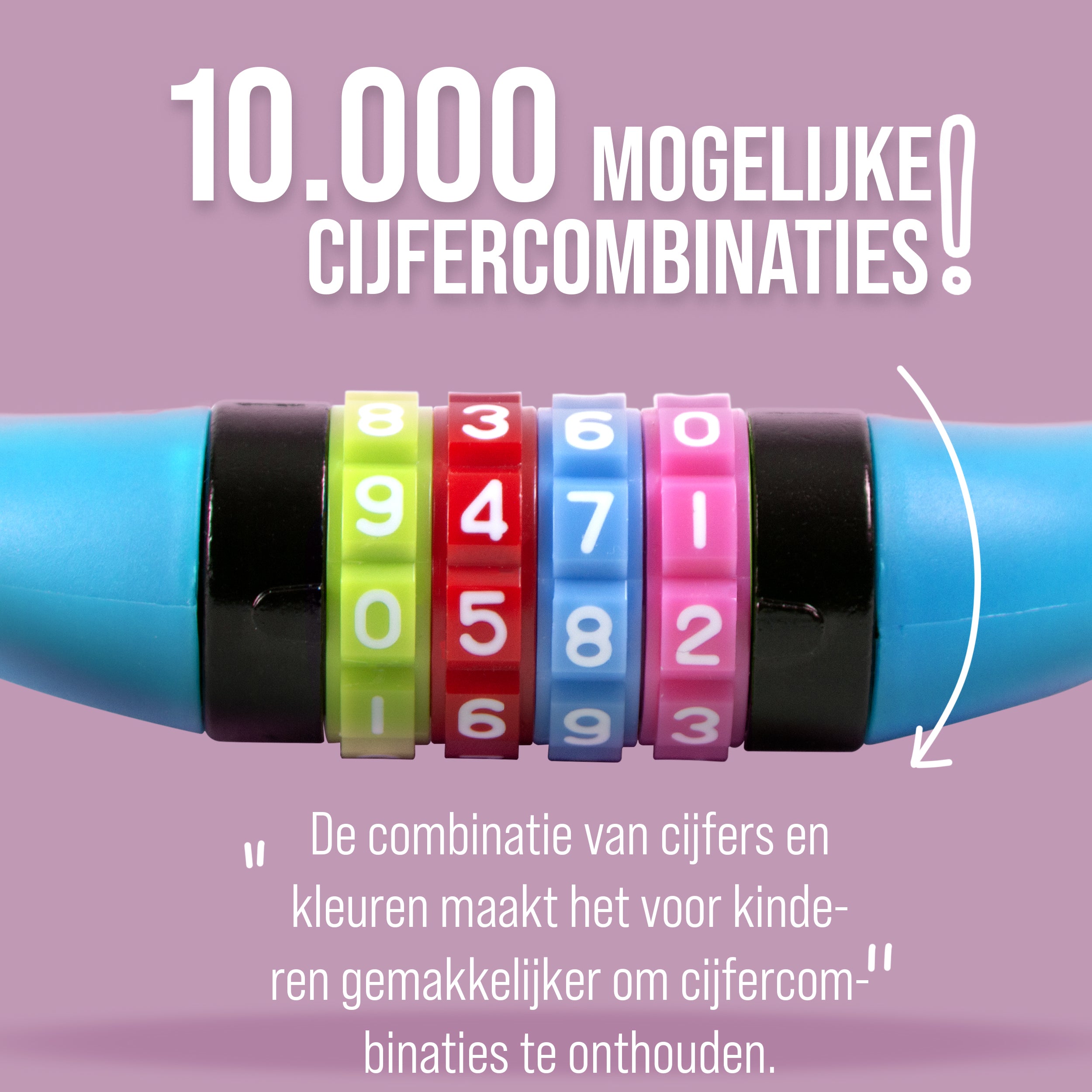 Apollo Fietsslot met cijfers voor kinderen, 10x650 mm, scooterslot, cijferslot Blauw