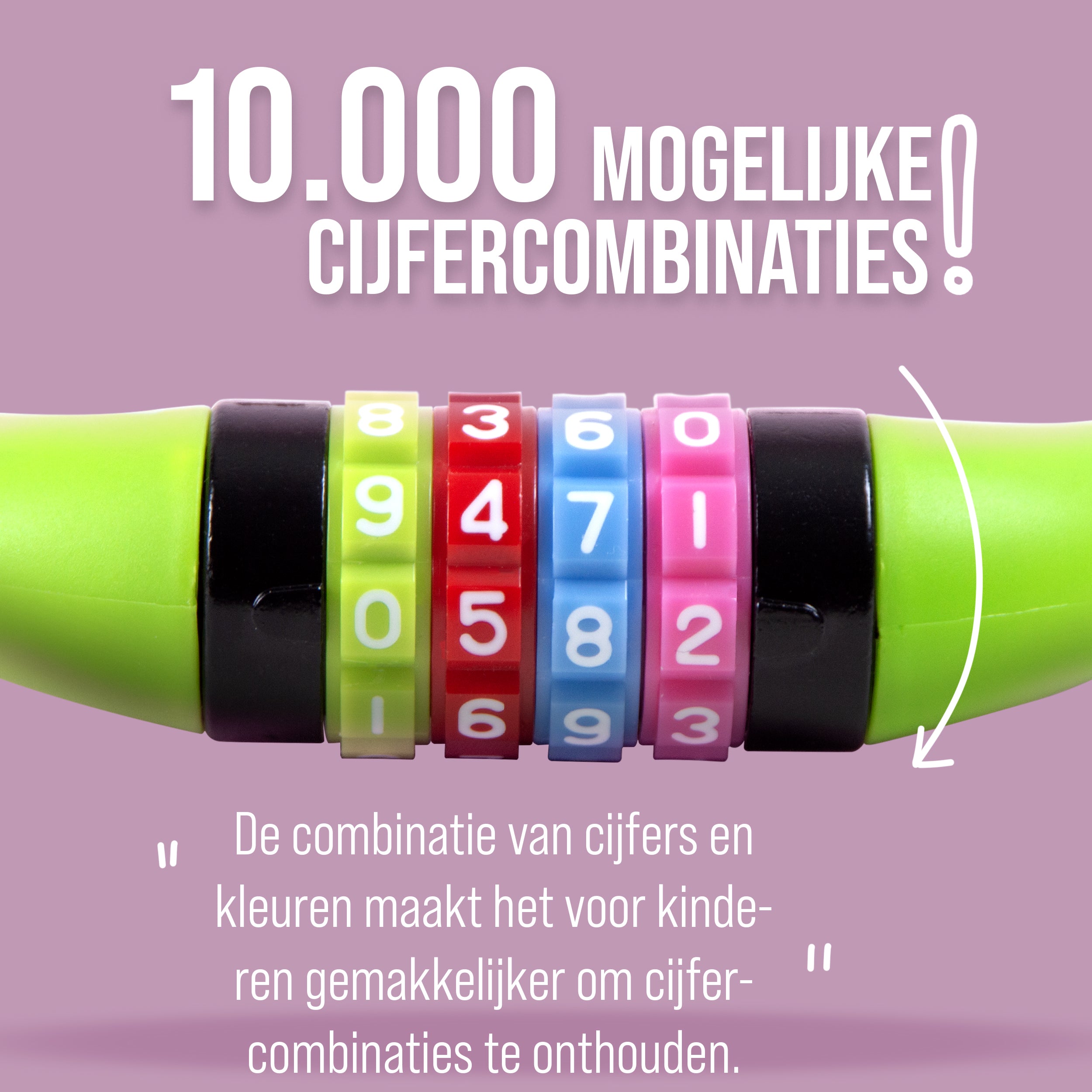 Apollo Fietsslot met cijfers voor kinderen, 10x650 mm, scooterslot, cijferslot Groen