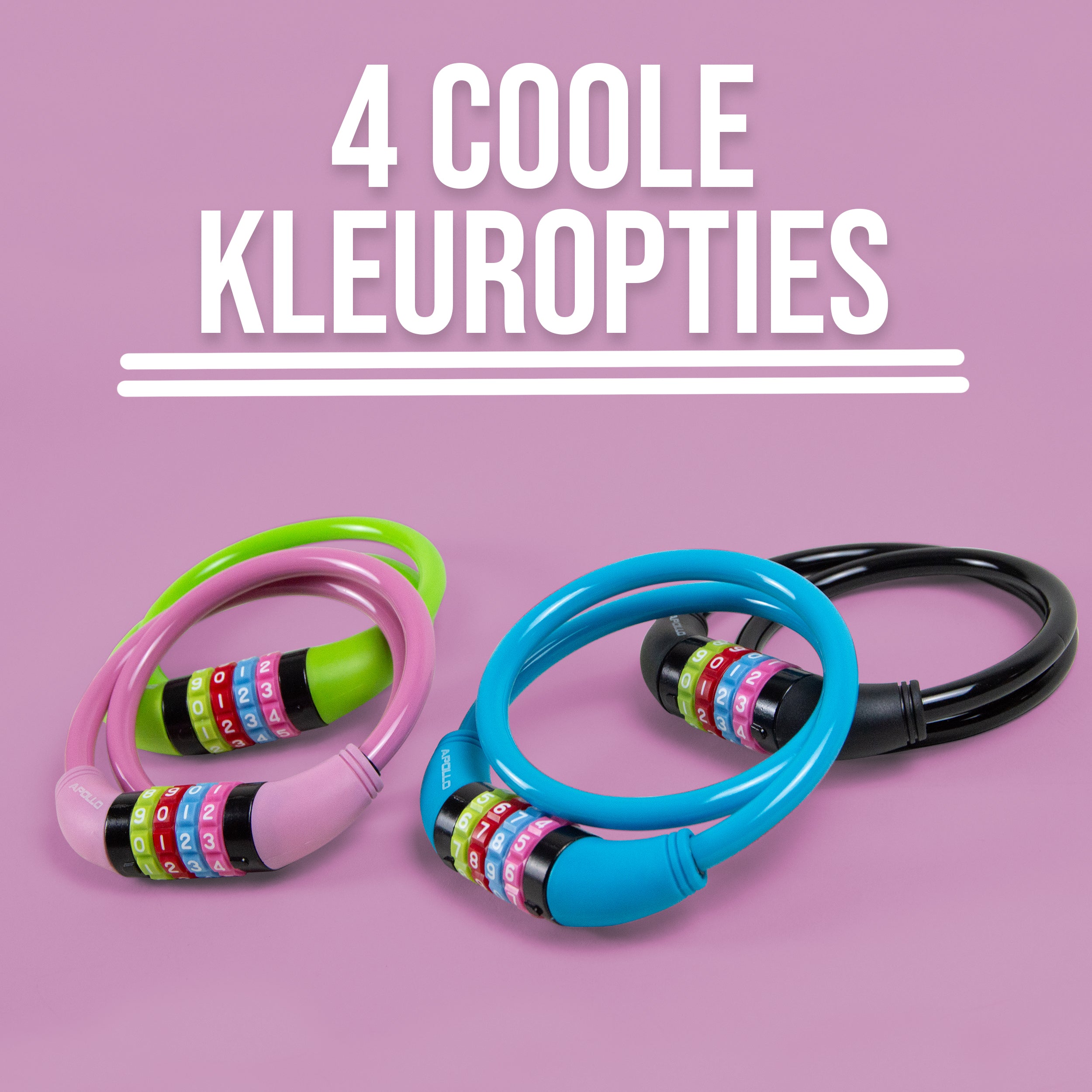 Apollo Fietsslot met cijfers voor kinderen, 10x650 mm, scooterslot, cijferslot Groen