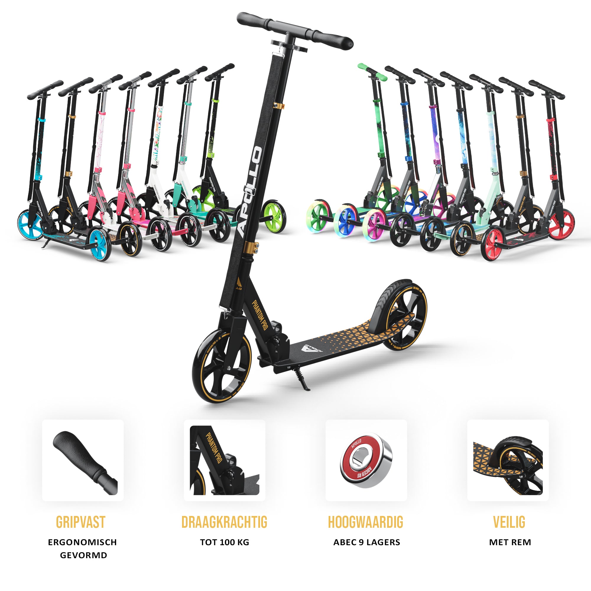 Apollo Klappbarer City Roller für Kinder "Phantom" höhenverstellbarer Tretroller Gold