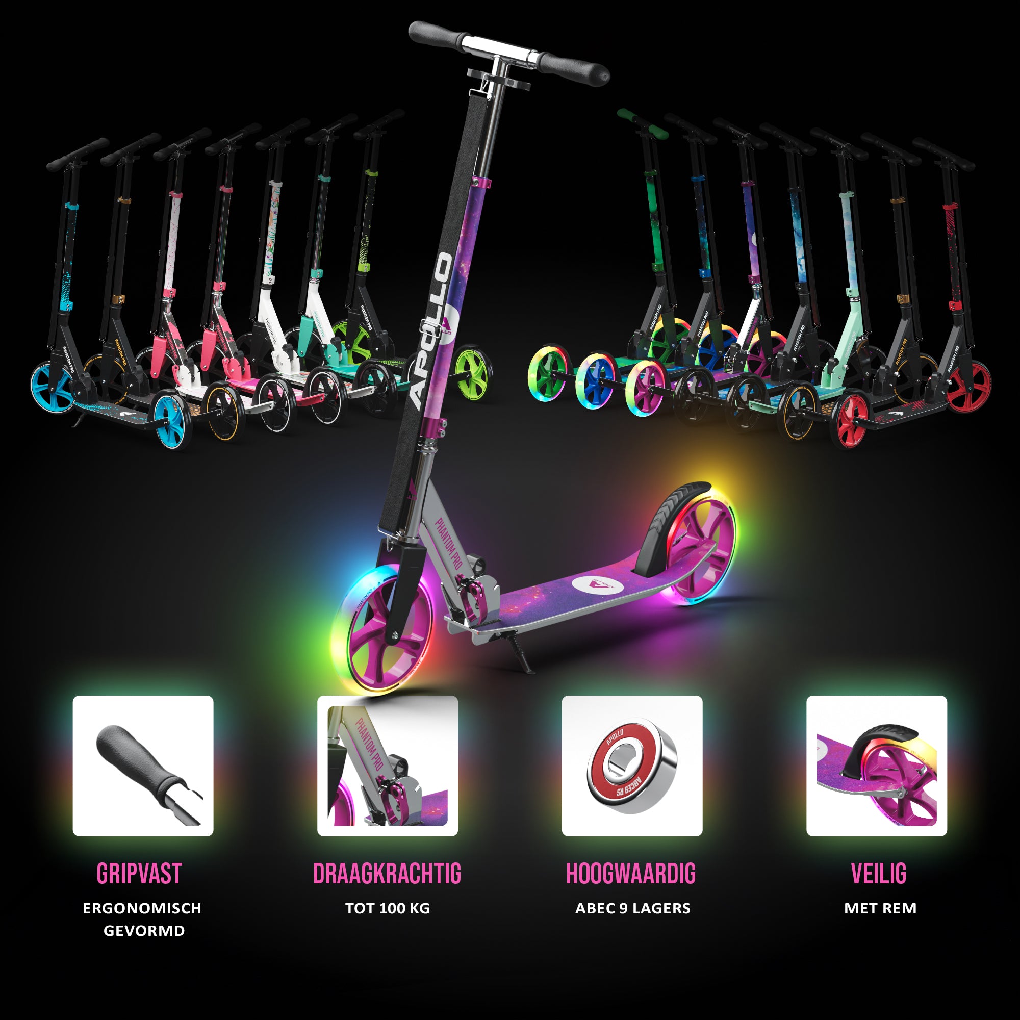 Apollo Klappbarer City Roller für Kinder "Phantom" höhenverstellbarer Tretroller Starlight