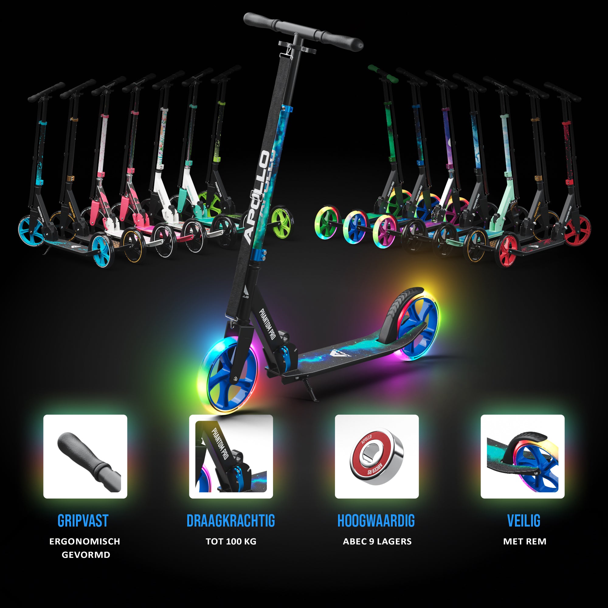Apollo Klappbarer City Roller für Kinder "Phantom" höhenverstellbarer Tretroller Universe