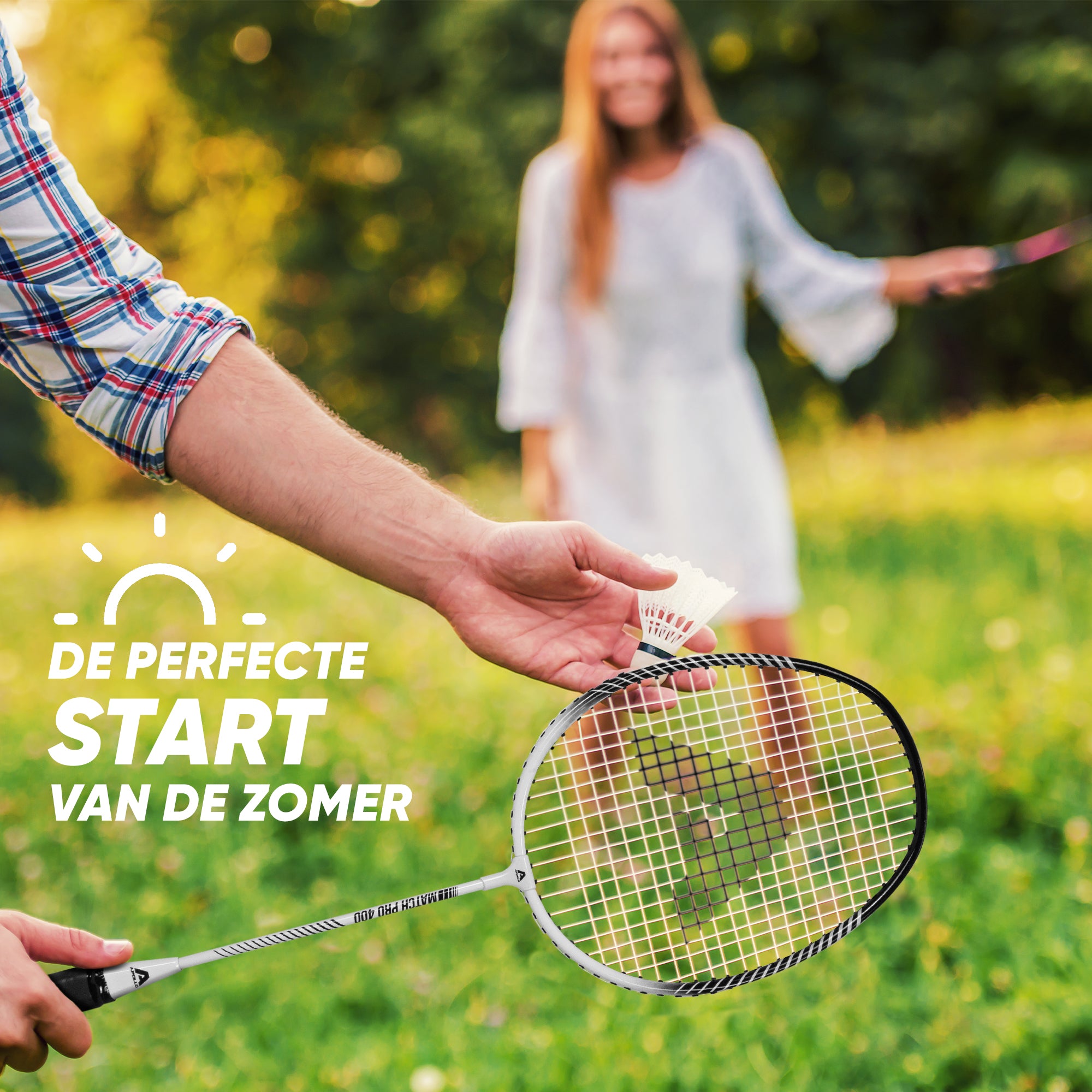Apollo Badmintonset Match Pro 400 - Badmintonracket voor kinderen en volwassenen Wit Zwart